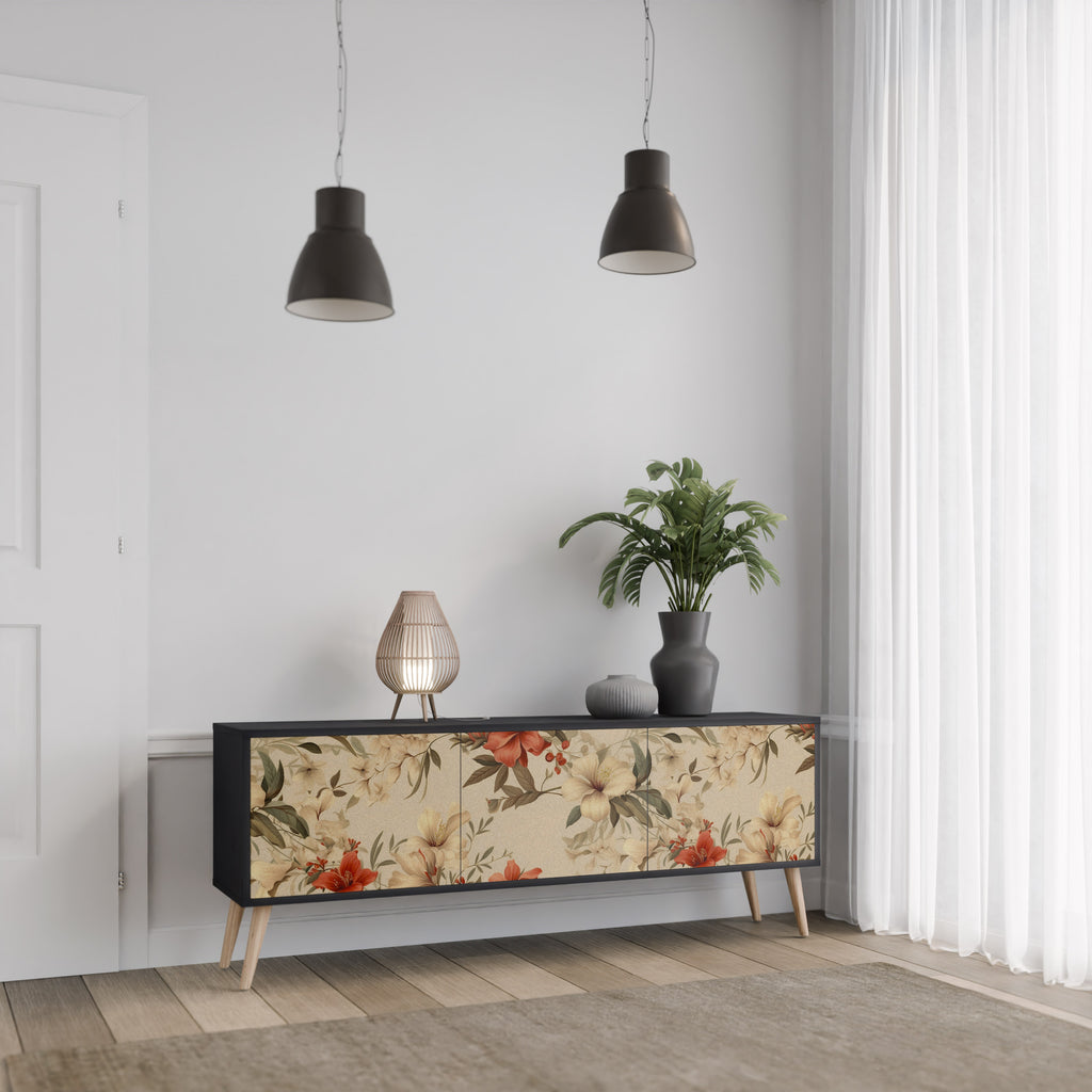Mueble de TV de 3 puertas BLOOMING HARMONY en acabado negro