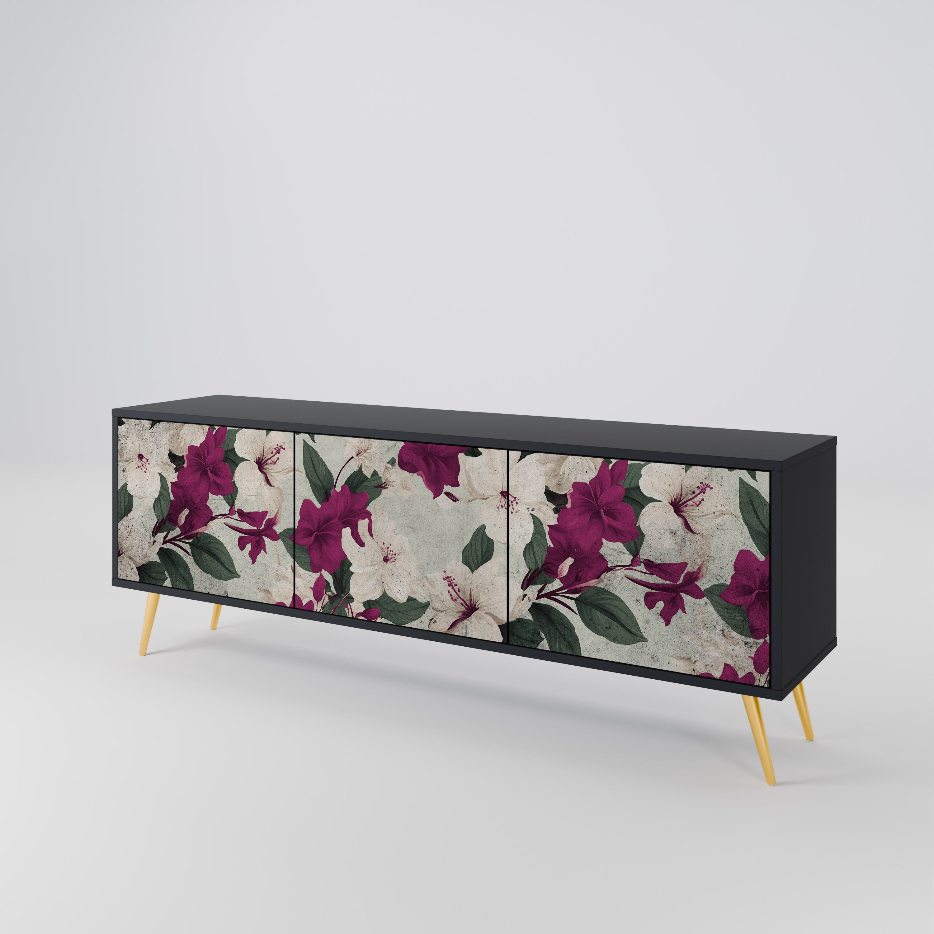 FLOWERET DREAM 3-Door TV Stand in Black Finish