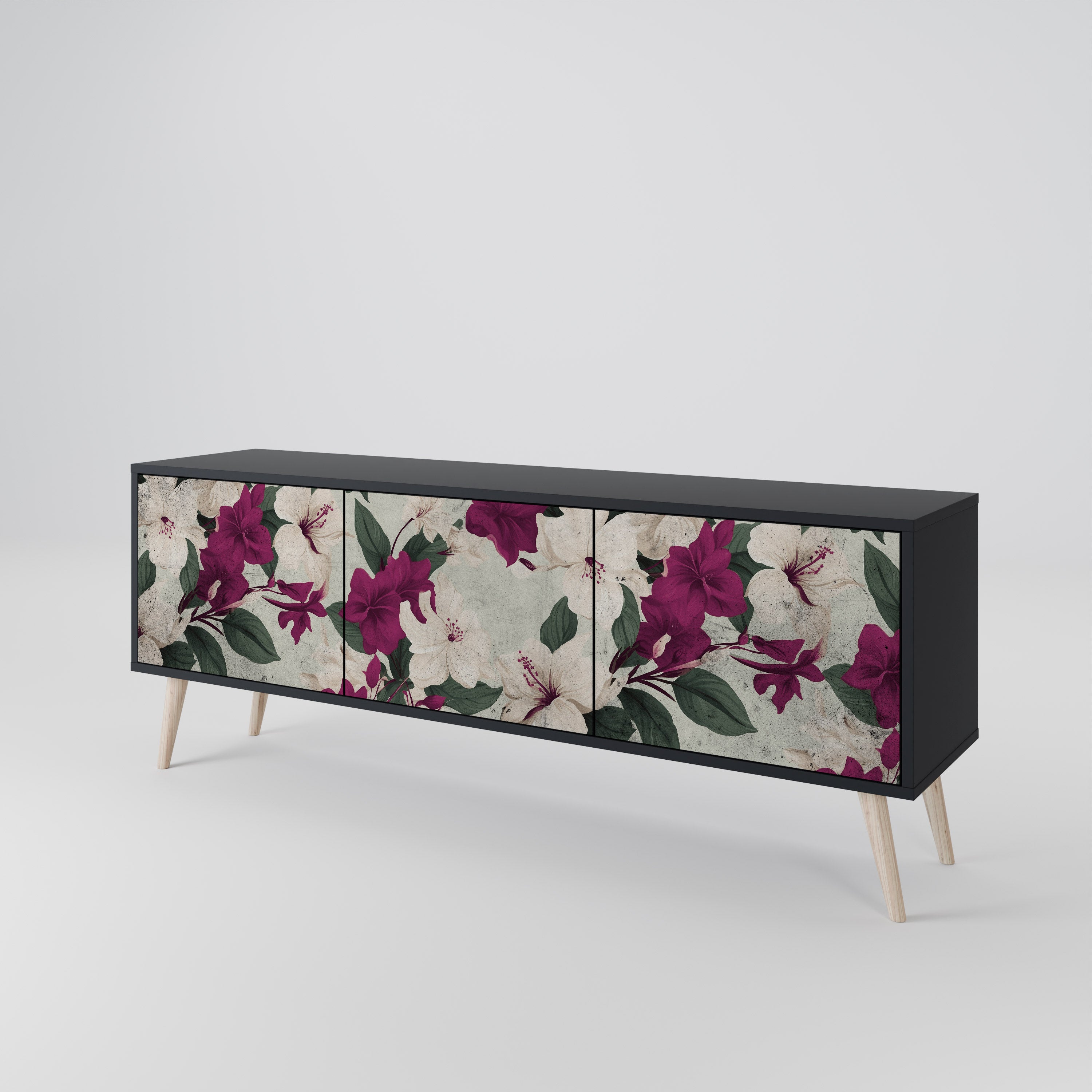 FLOWERET DREAM 3-Door TV Stand in Black Finish
