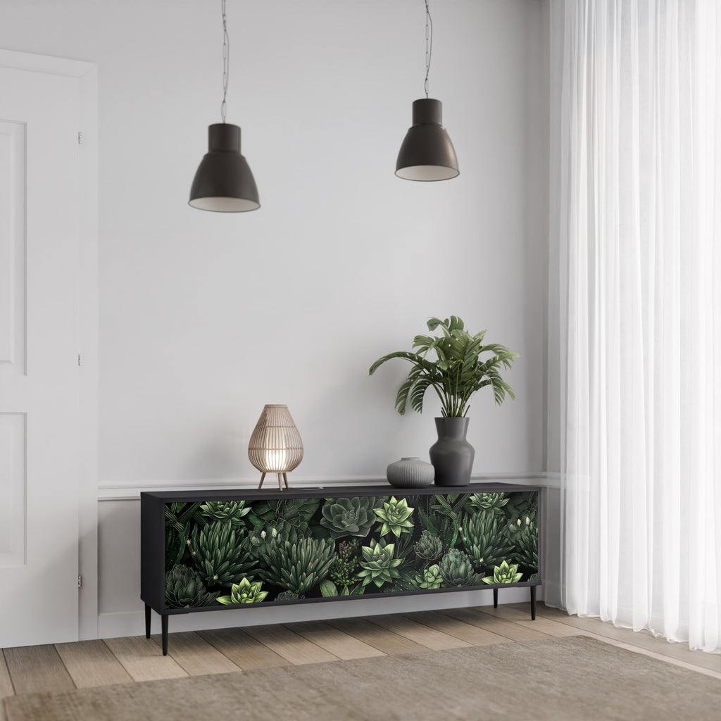 SUCCULENT JUNGLE 3-Door TV Stand in Black Finish