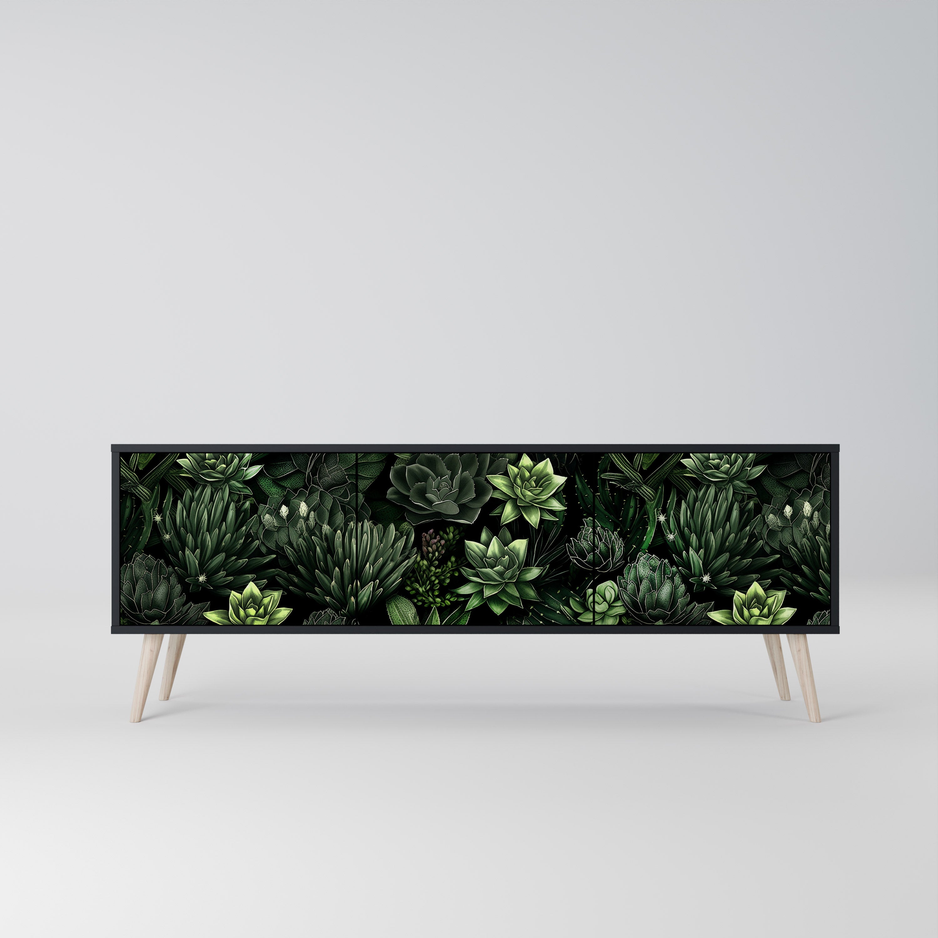 SUCCULENT JUNGLE 3-Door TV Stand in Black Finish