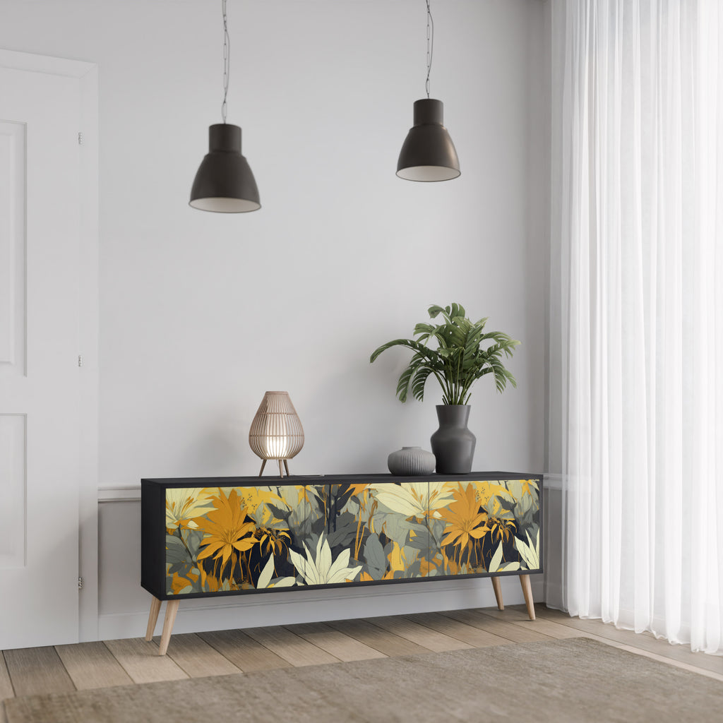 SUNKISSED LILY 3-Door TV Stand in Black Finish