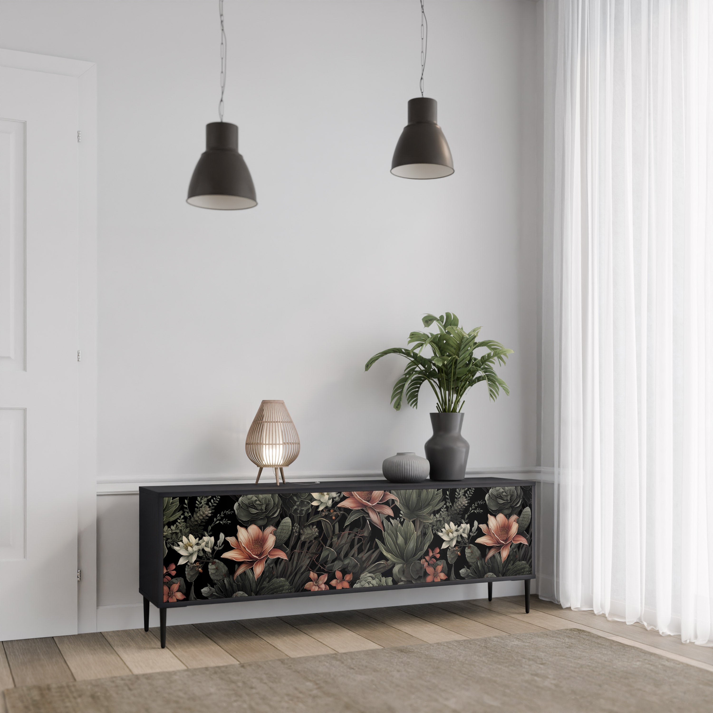 SECRET VERDURE 3-Door TV Stand in Black Finish