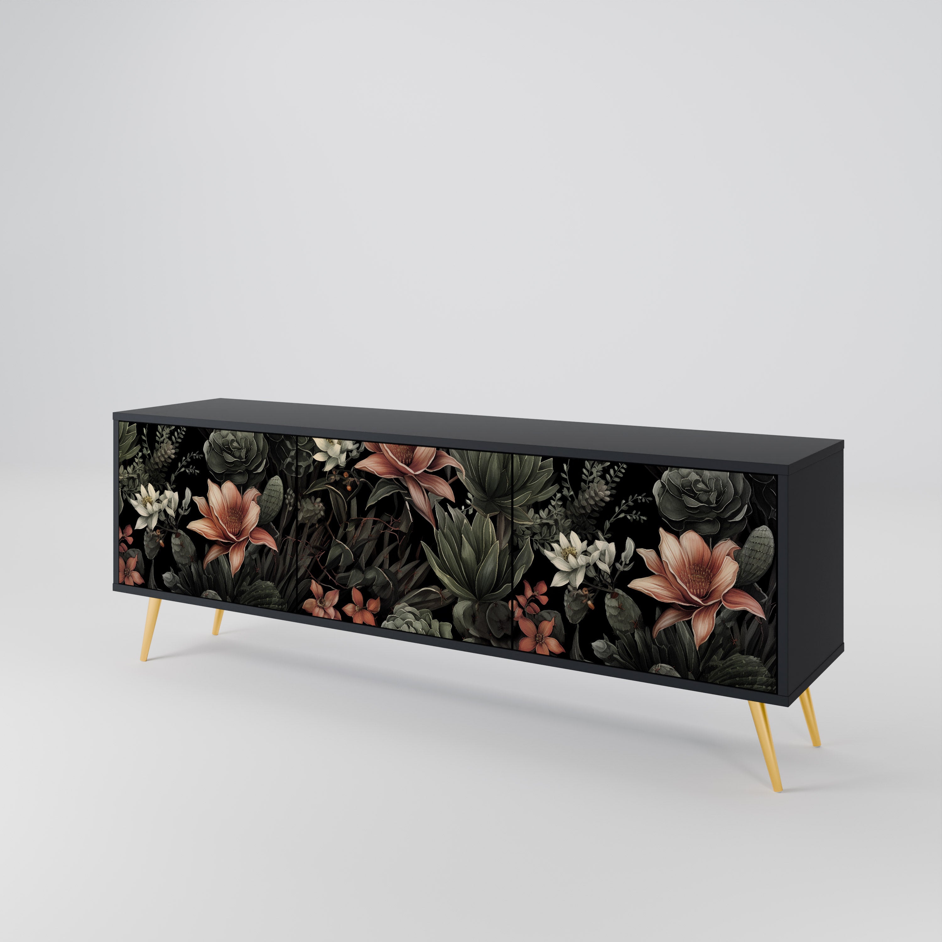 SECRET VERDURE 3-Door TV Stand in Black Finish