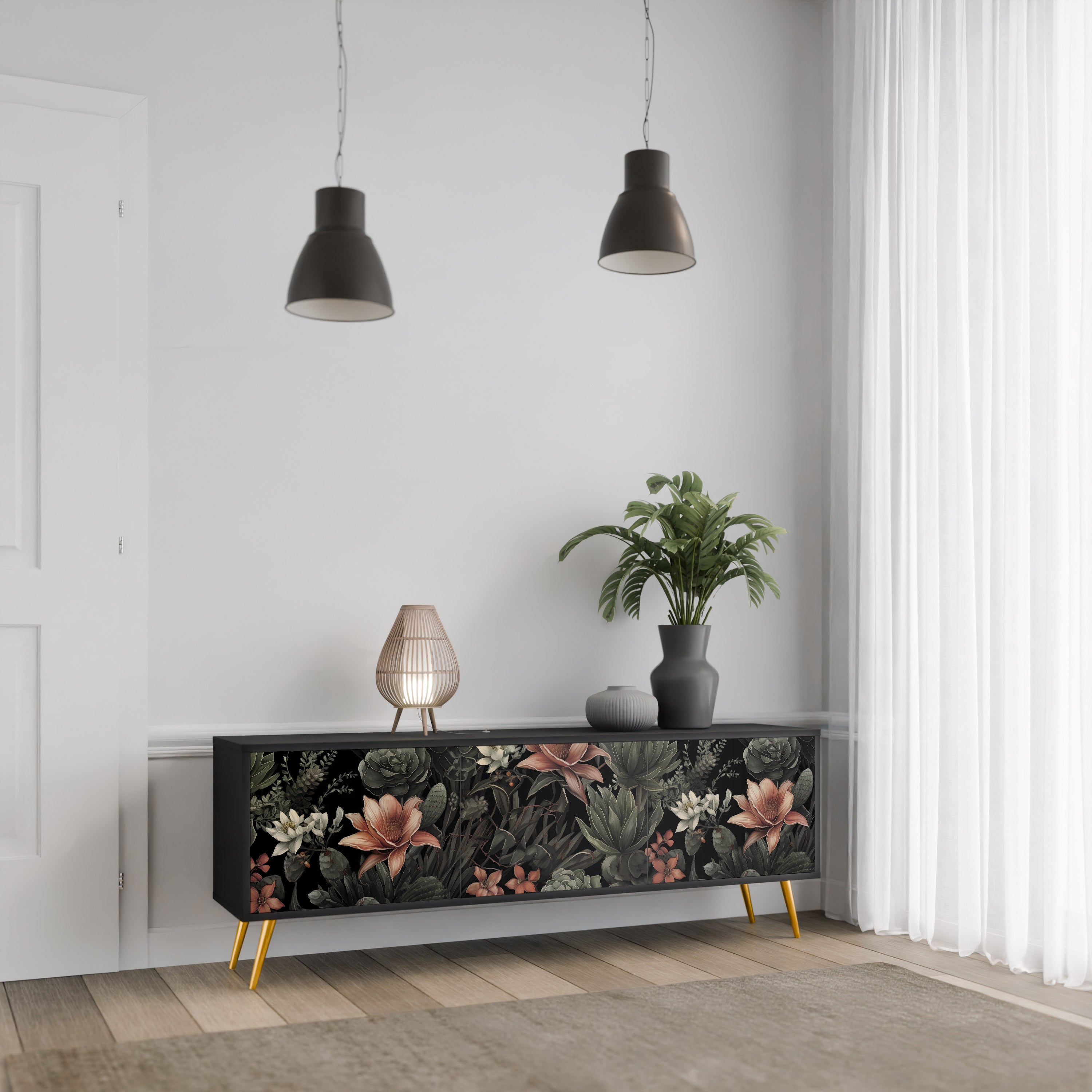 SECRET VERDURE 3-Door TV Stand in Black Finish