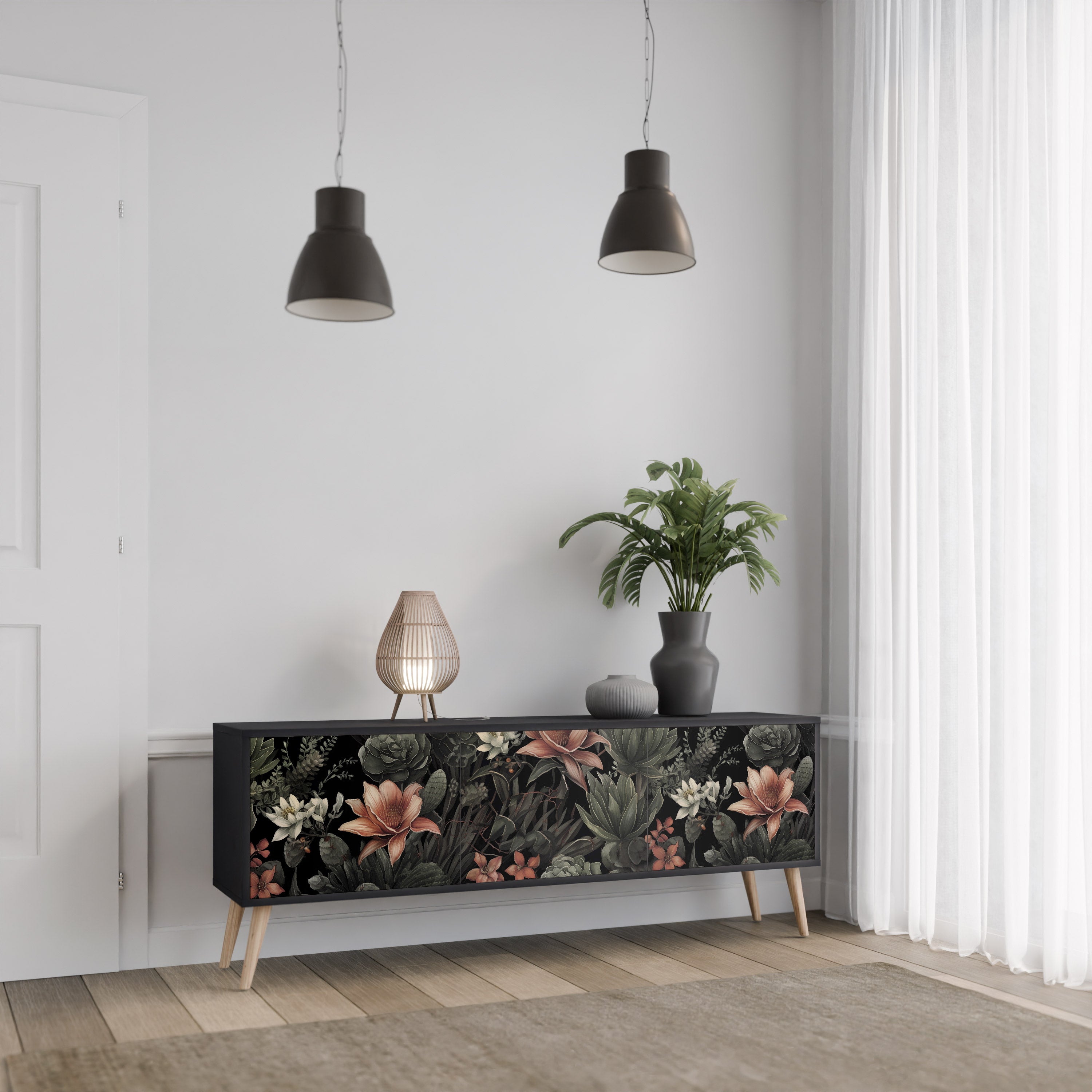 SECRET VERDURE 3-Door TV Stand in Black Finish