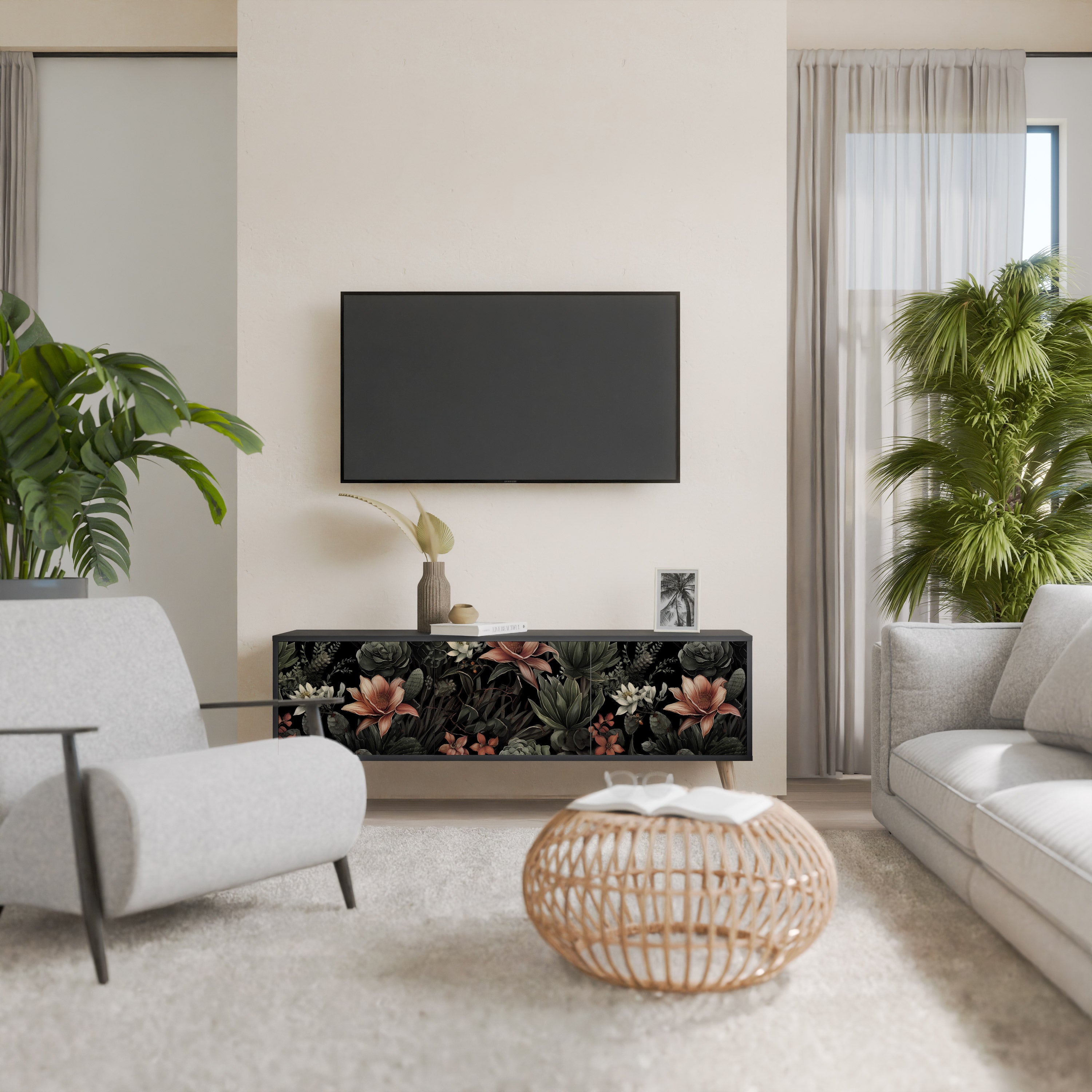 SECRET VERDURE 3-Door TV Stand in Black Finish