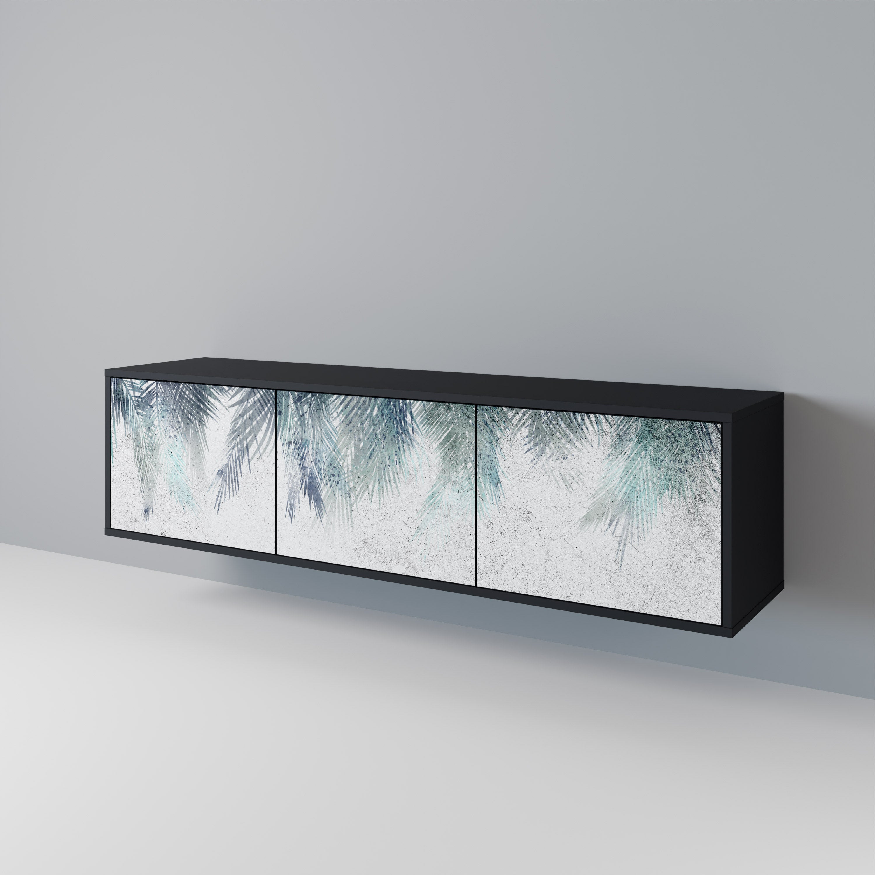 PALM VEIL 3-Door TV Stand in Black Finish