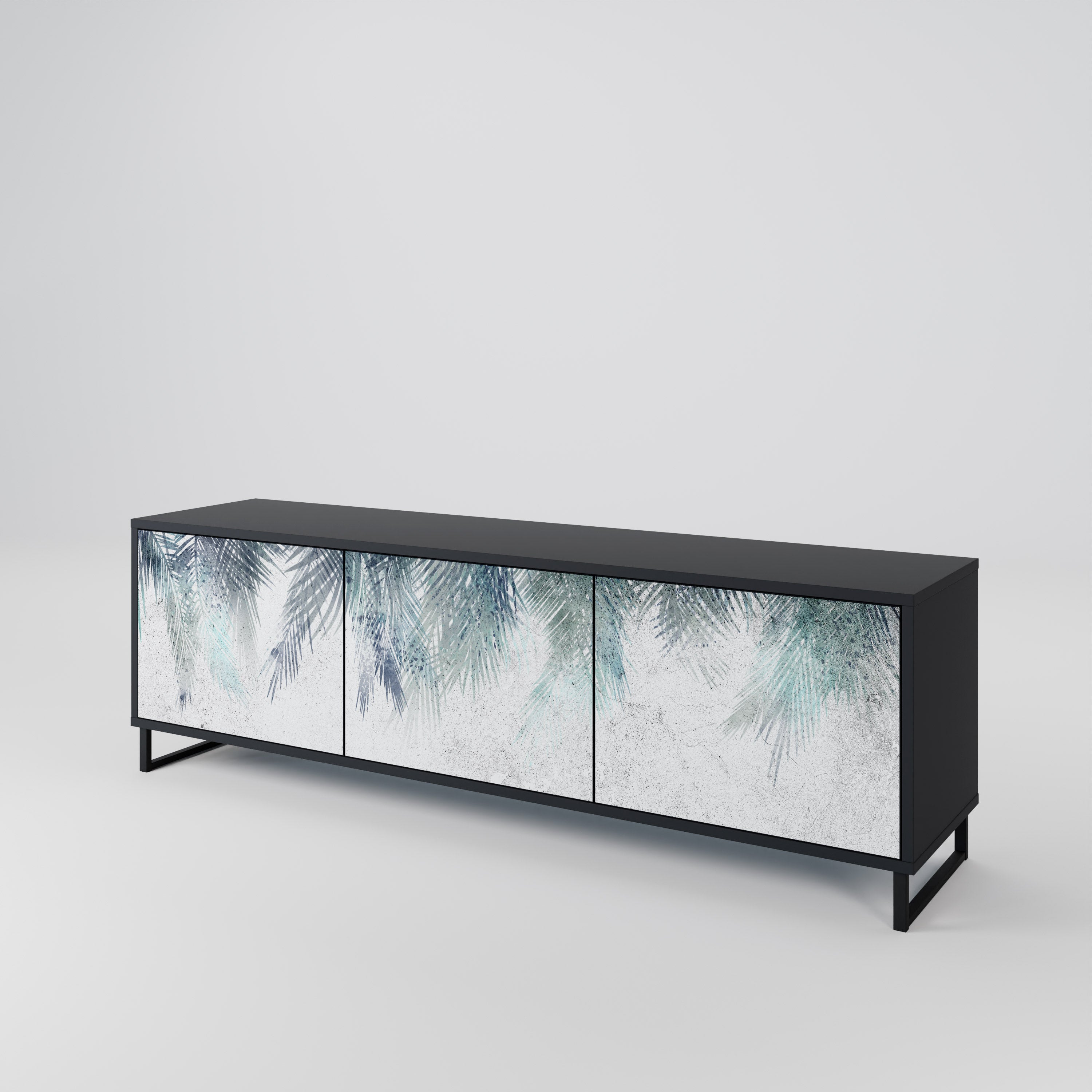PALM VEIL 3-Door TV Stand in Black Finish