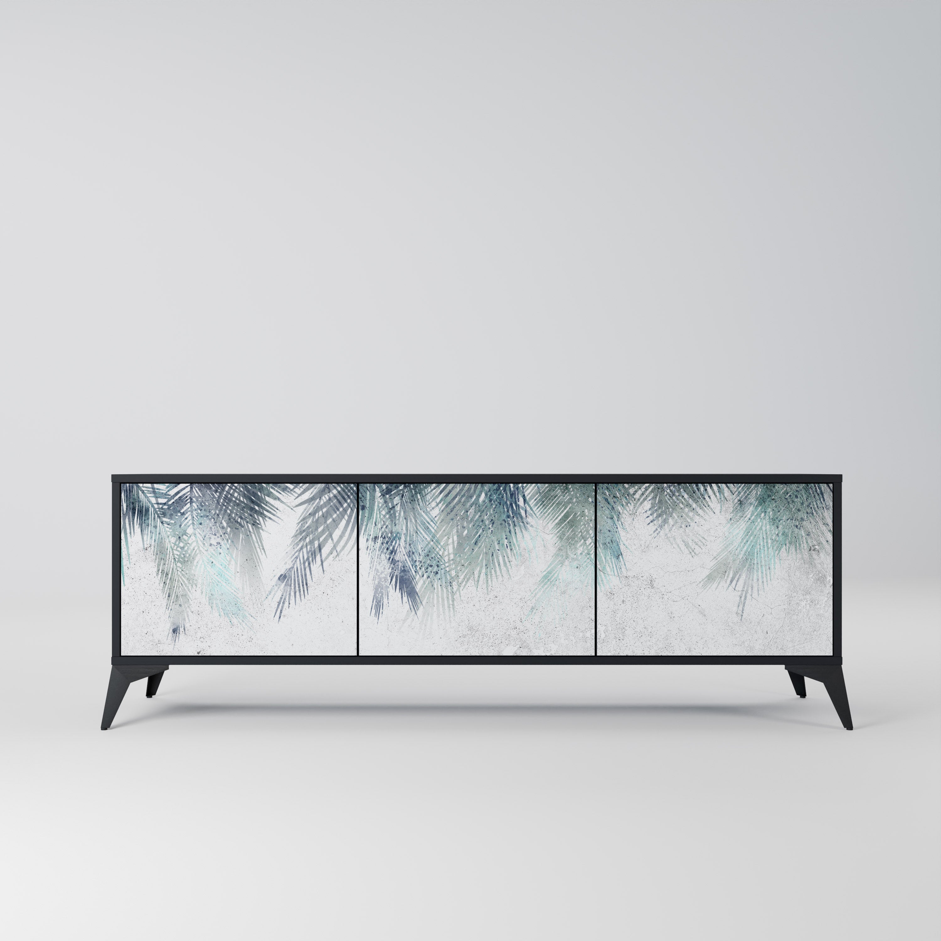 PALM VEIL 3-Door TV Stand in Black Finish