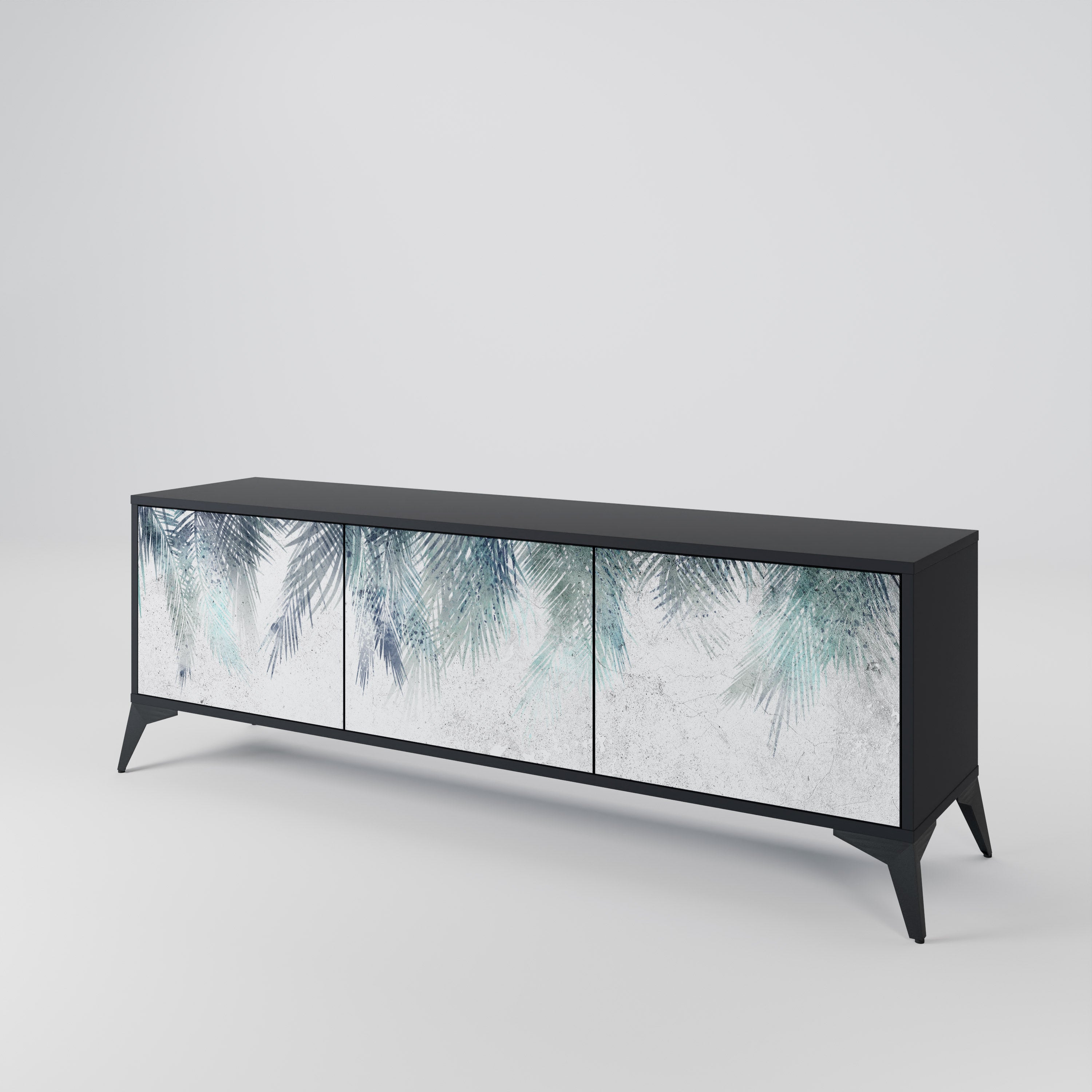 PALM VEIL 3-Door TV Stand in Black Finish