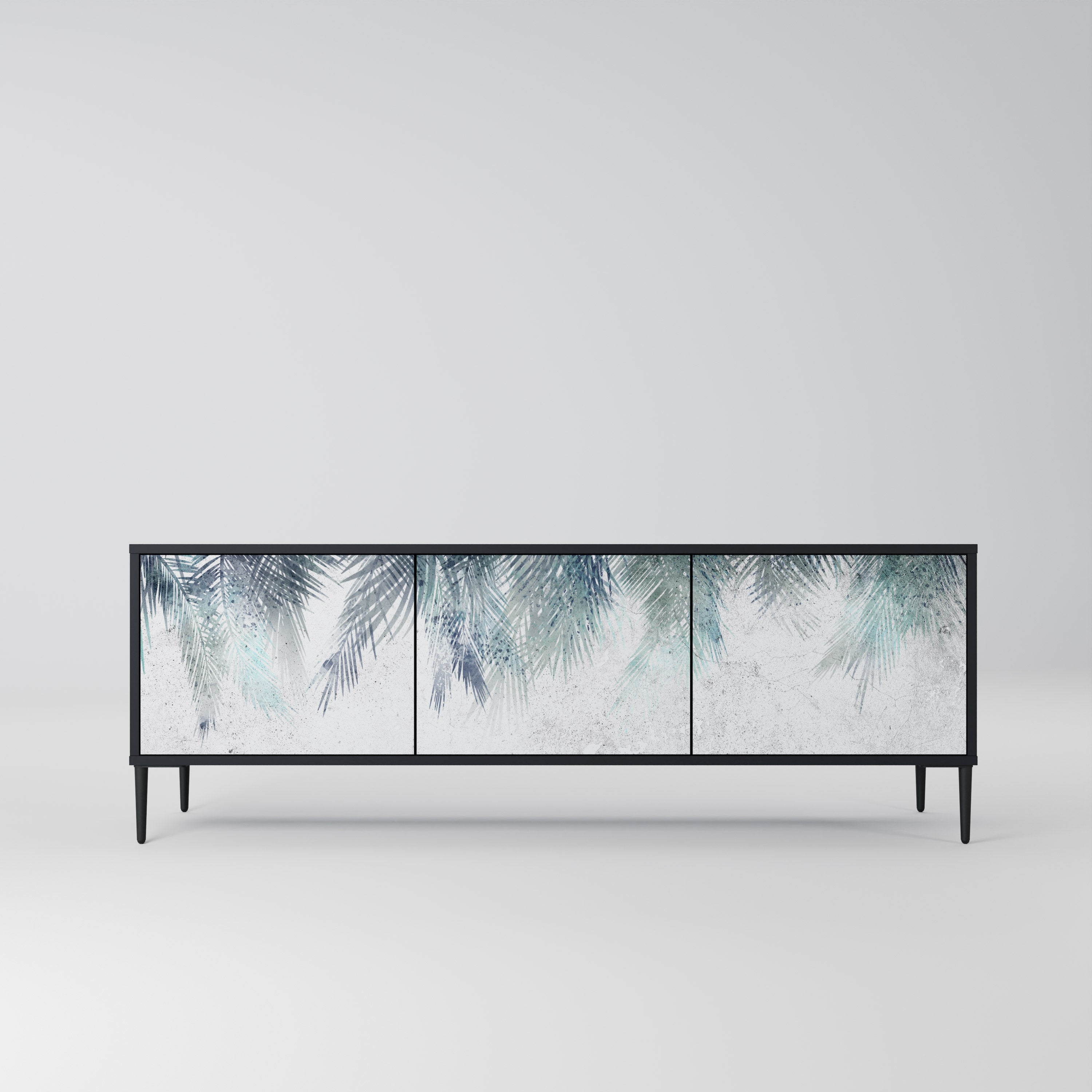 PALM VEIL 3-Door TV Stand in Black Finish