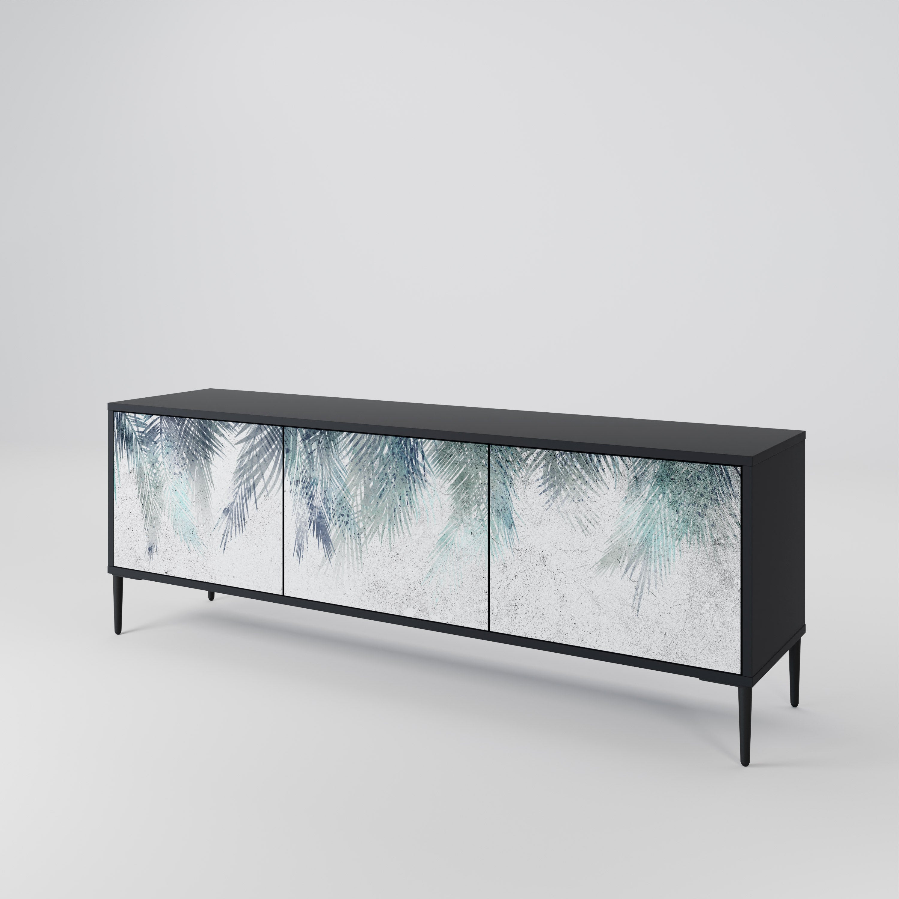 PALM VEIL 3-Door TV Stand in Black Finish
