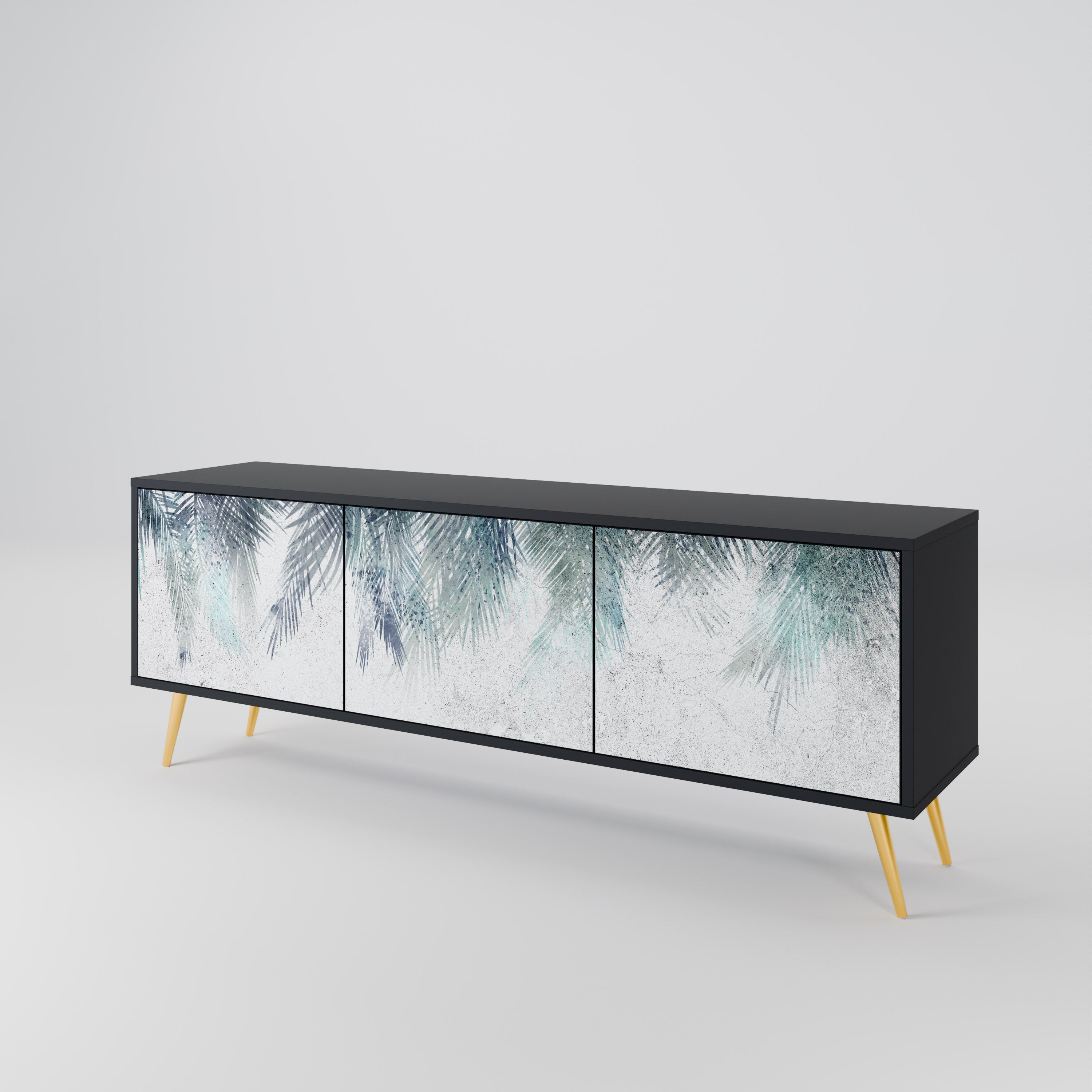 PALM VEIL 3-Door TV Stand in Black Finish