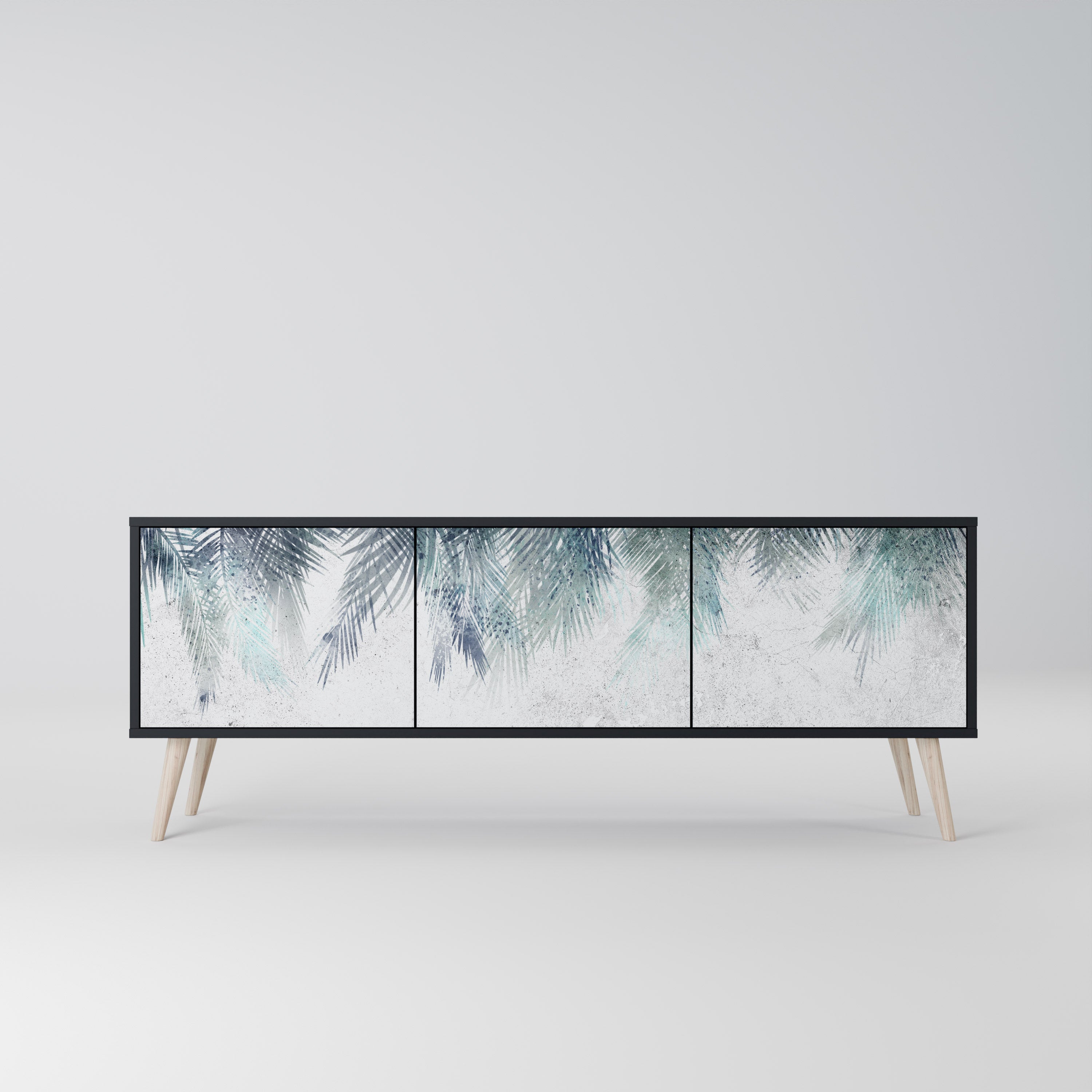 PALM VEIL 3-Door TV Stand in Black Finish
