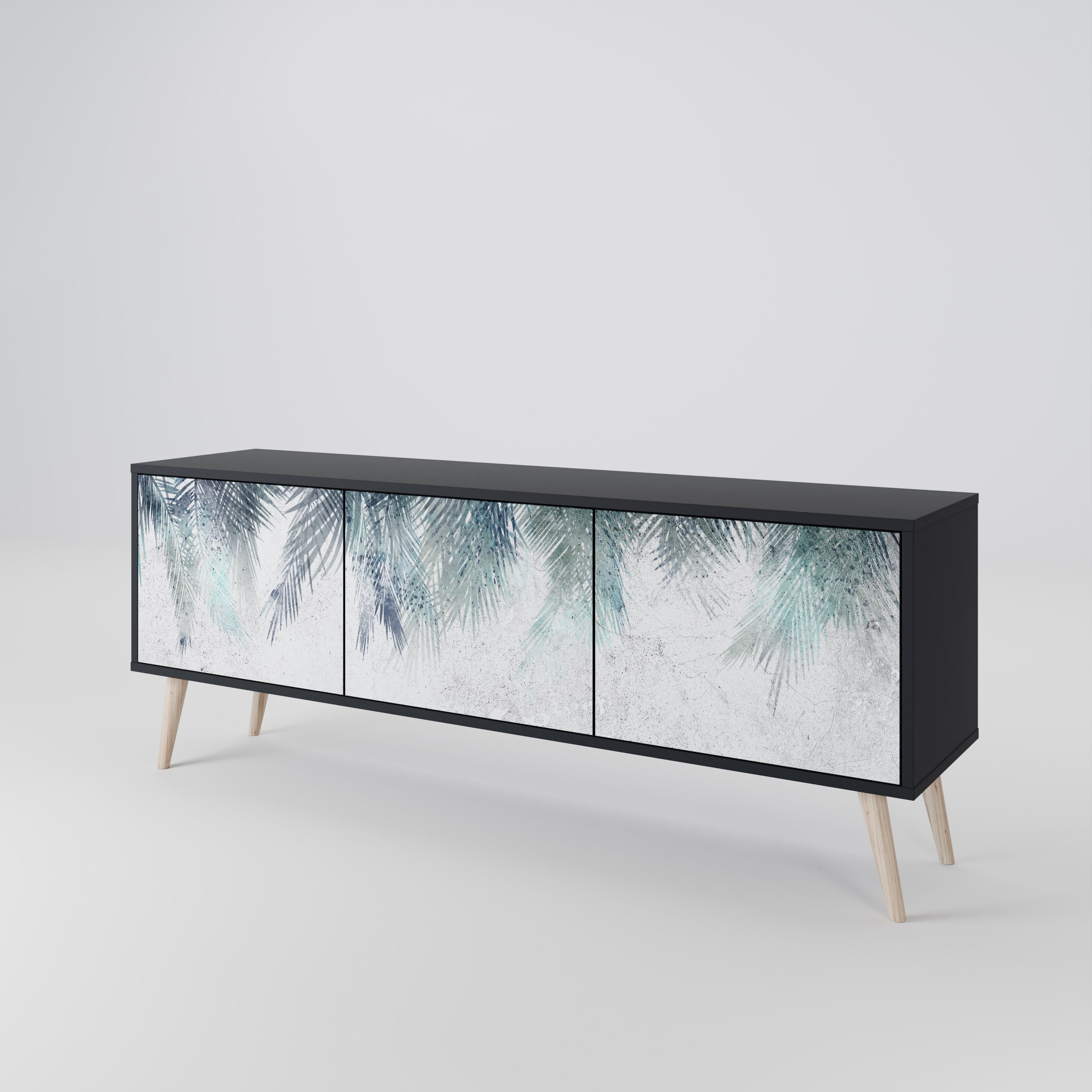 PALM VEIL 3-Door TV Stand in Black Finish