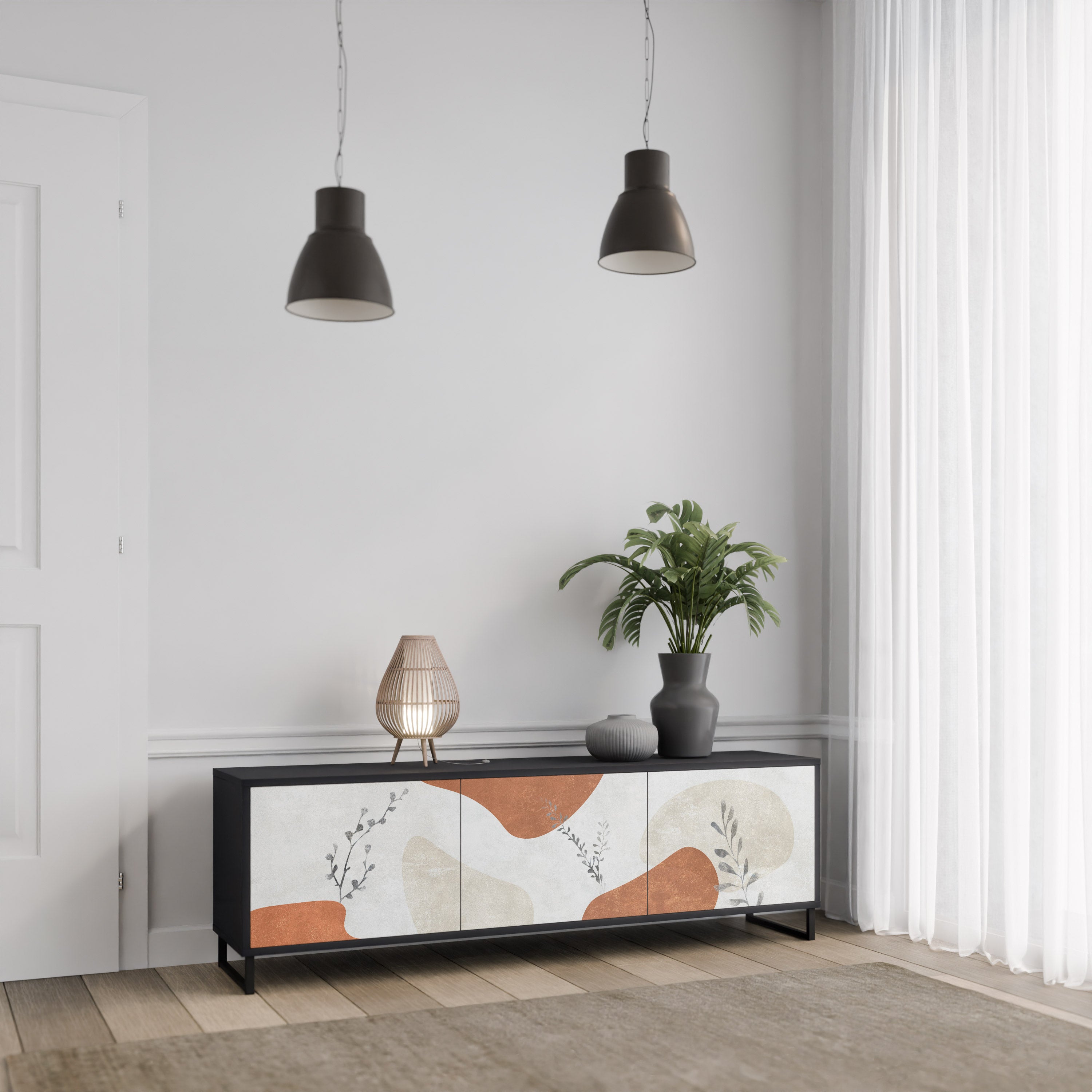 TRANQUIL TWIG 3-Door TV Stand in Black Finish