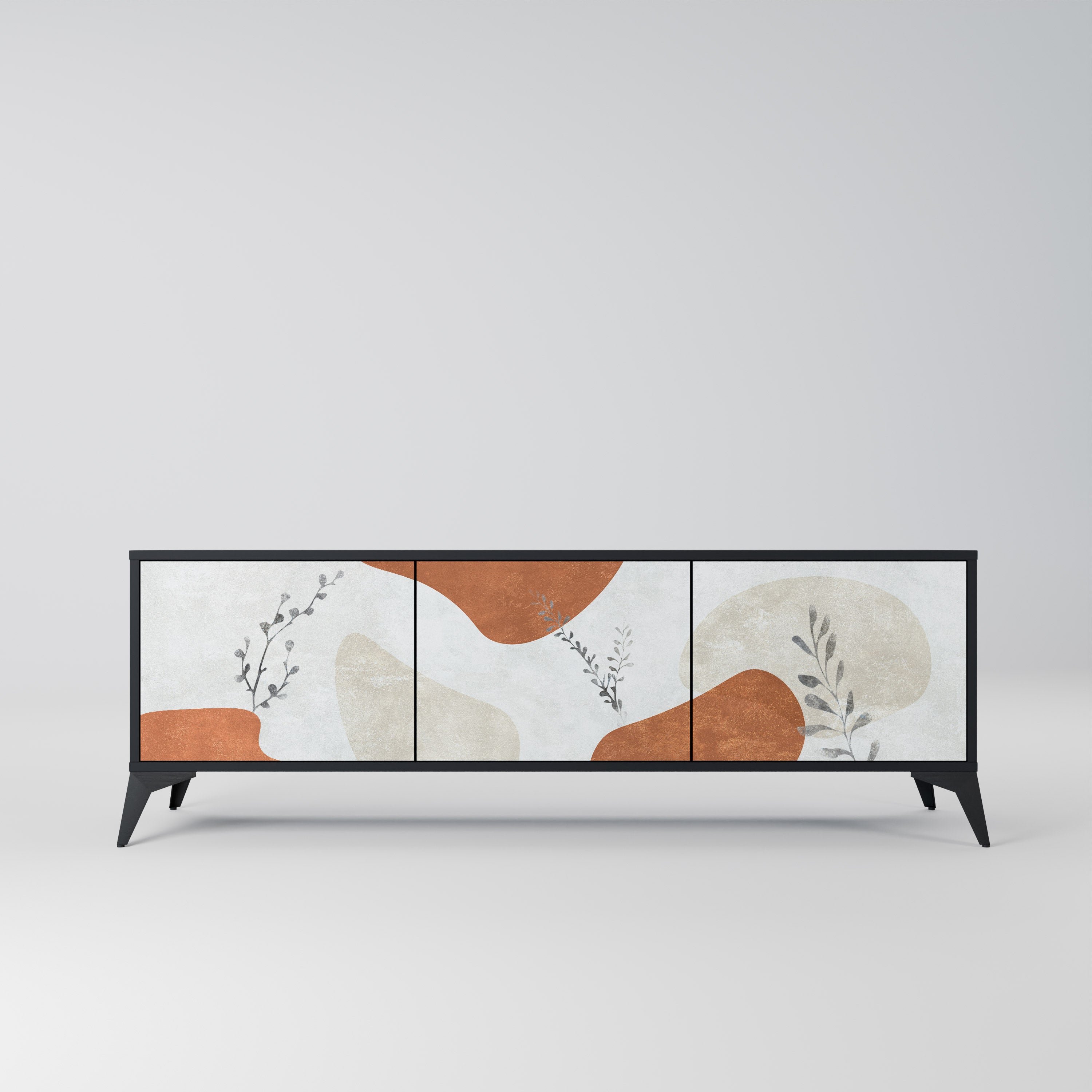 TRANQUIL TWIG 3-Door TV Stand in Black Finish