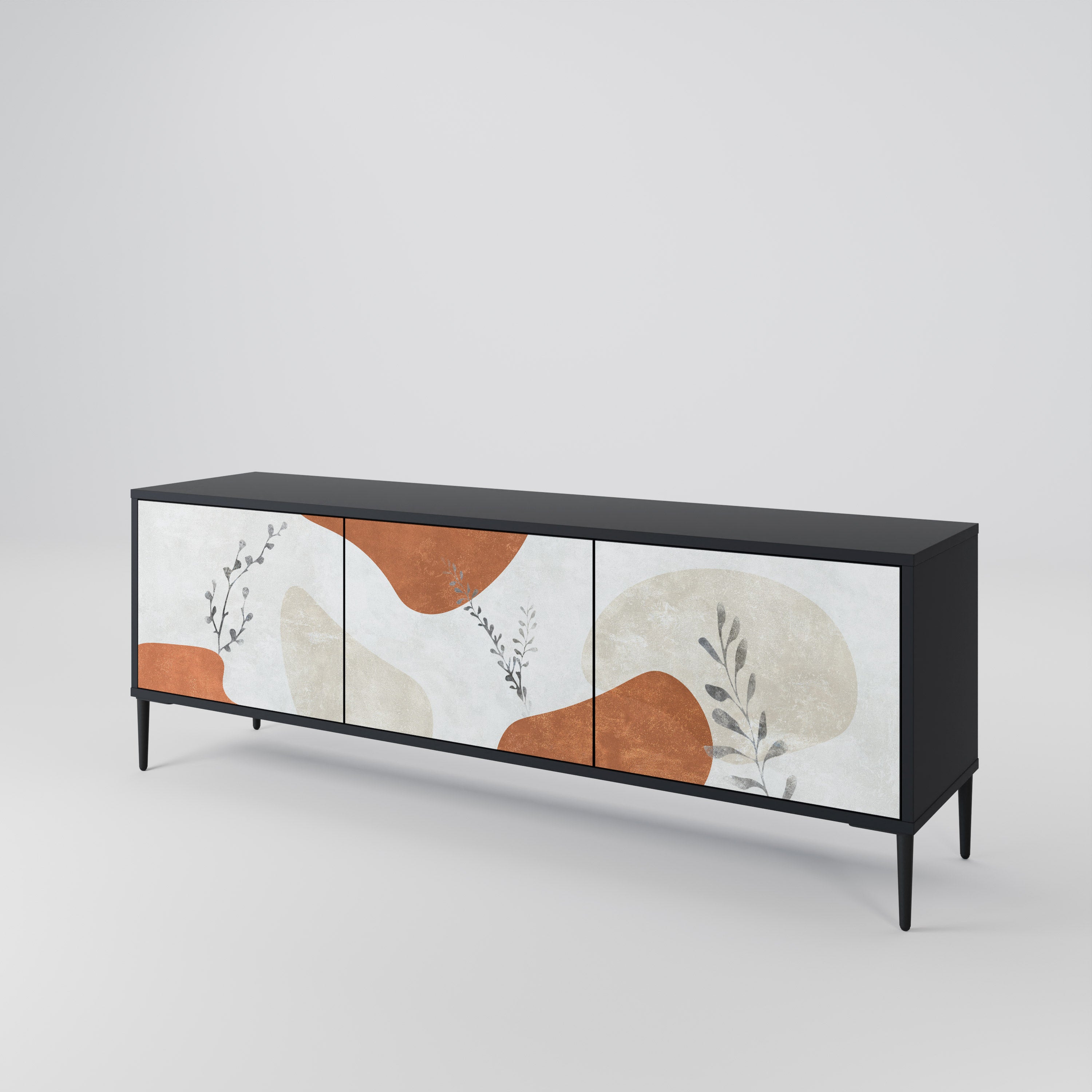 TRANQUIL TWIG 3-Door TV Stand in Black Finish