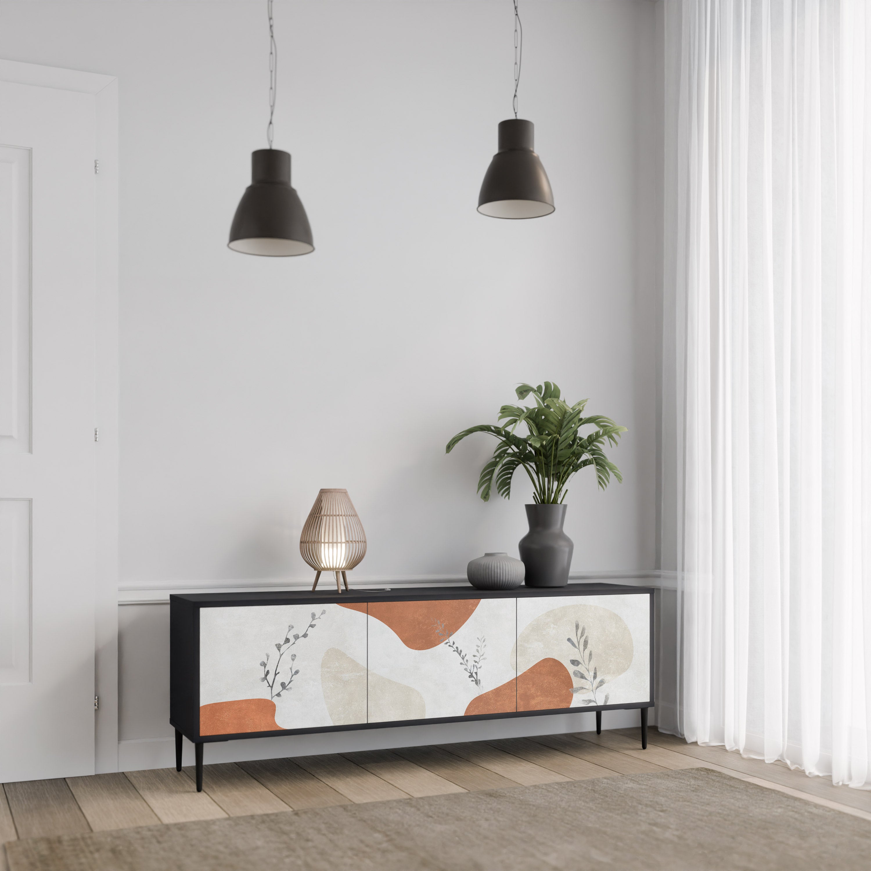 TRANQUIL TWIG 3-Door TV Stand in Black Finish