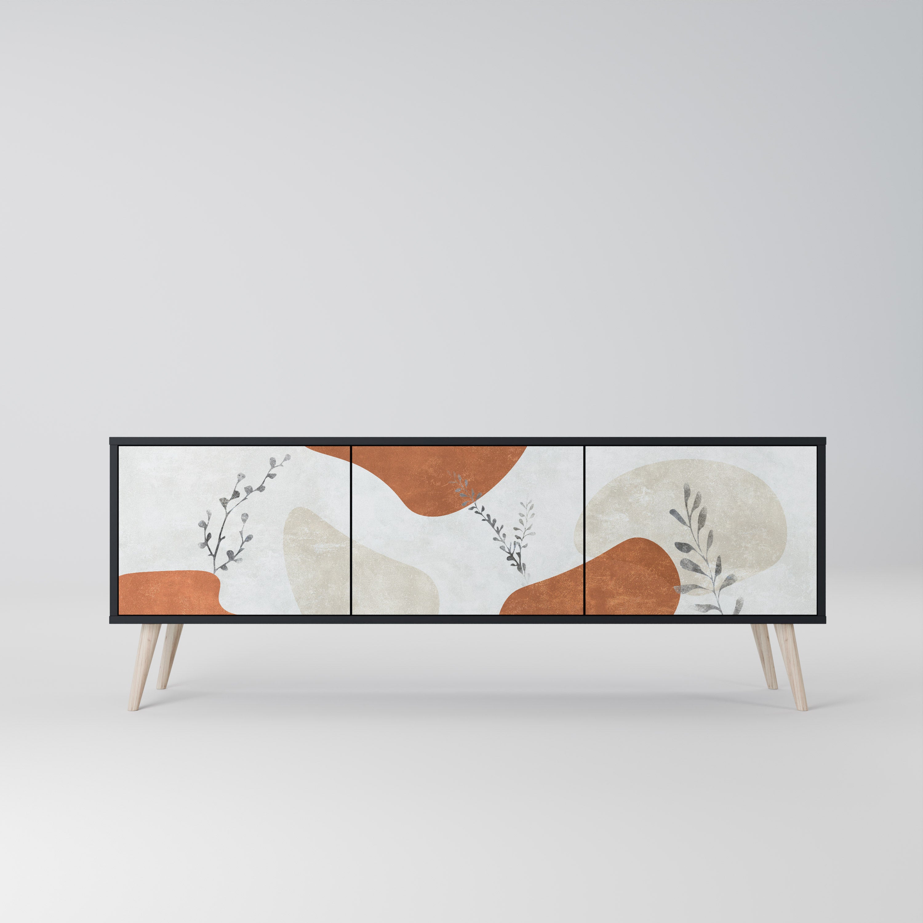 TRANQUIL TWIG 3-Door TV Stand in Black Finish