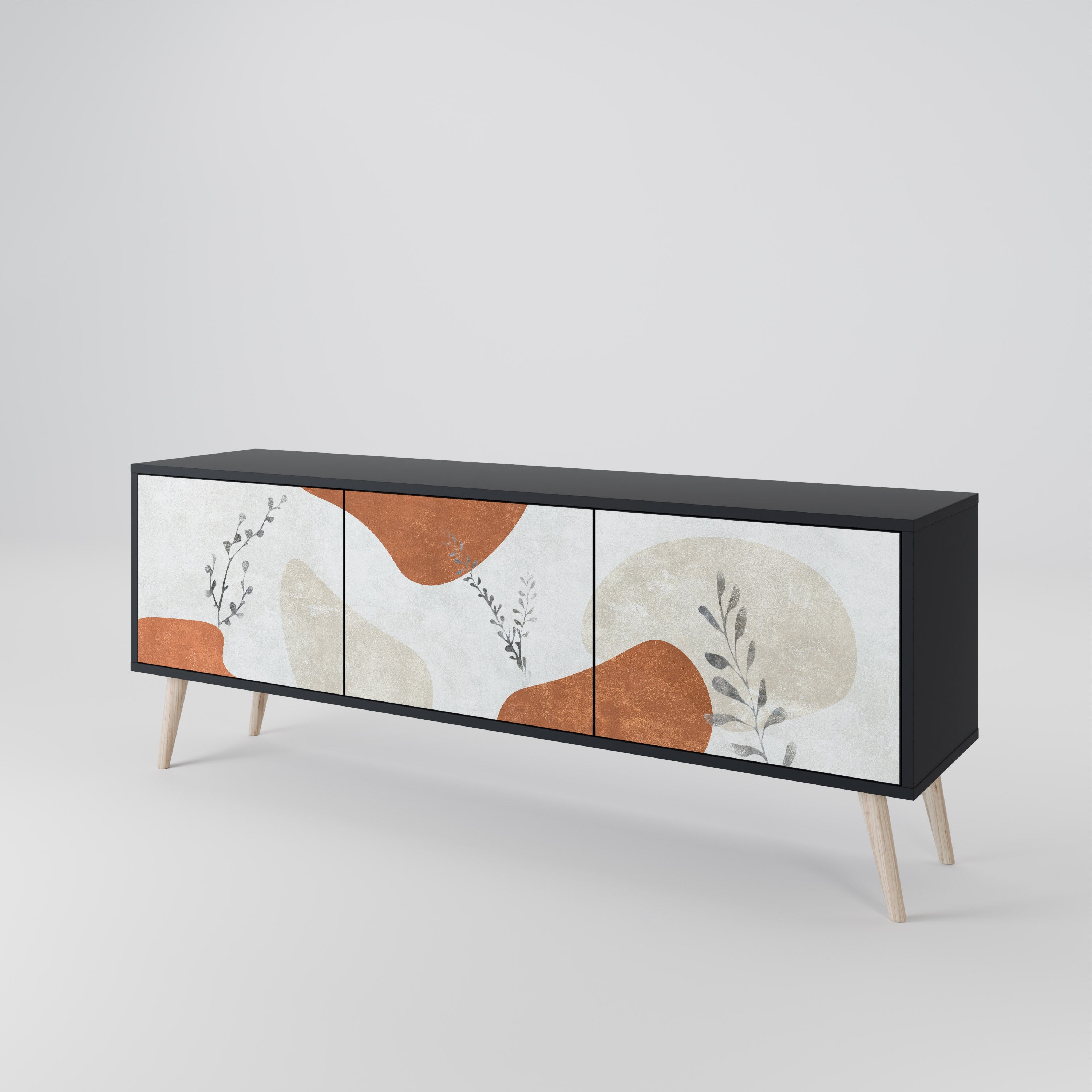 TRANQUIL TWIG 3-Door TV Stand in Black Finish