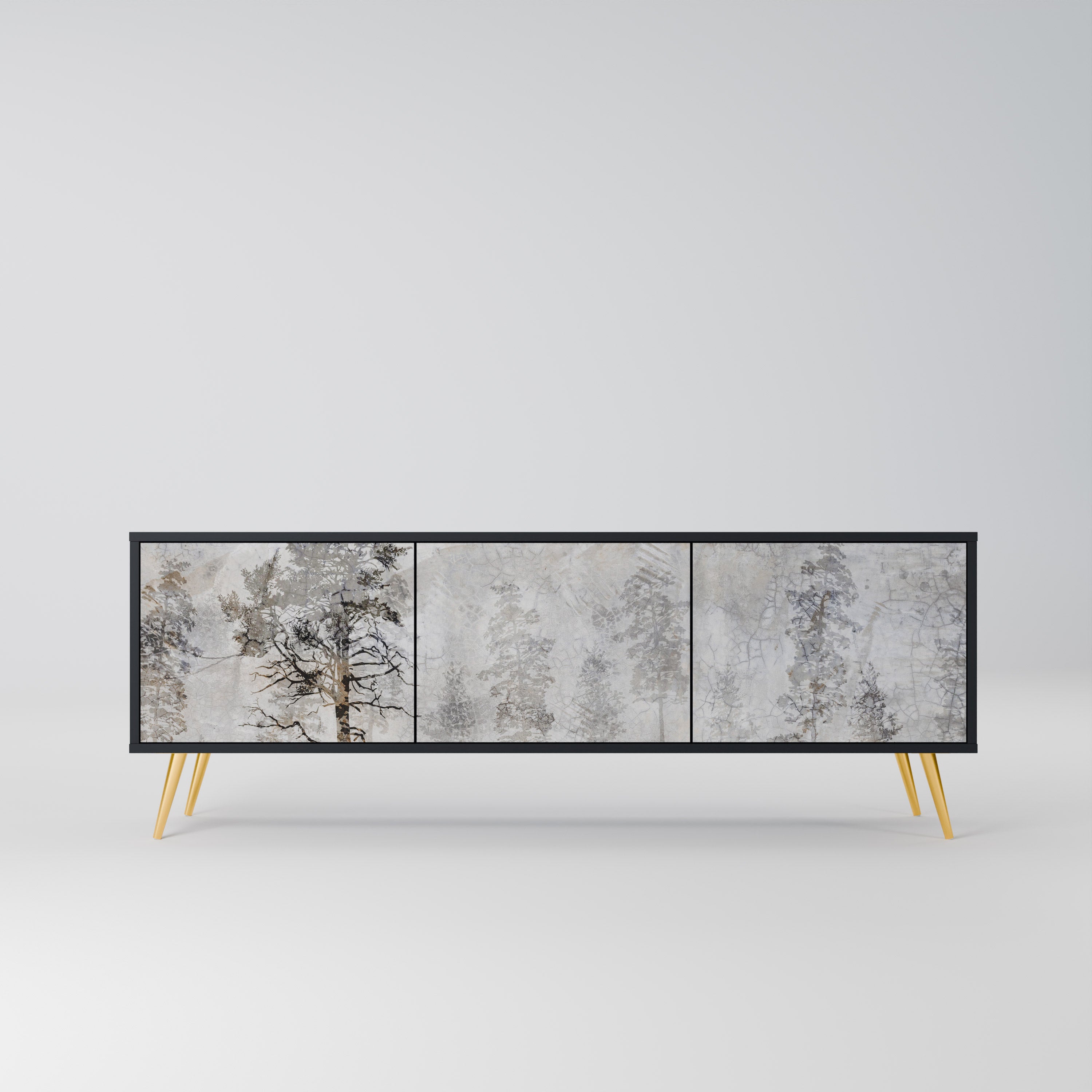 FADE IN THE TREES 3-Door TV Stand in Black Finish