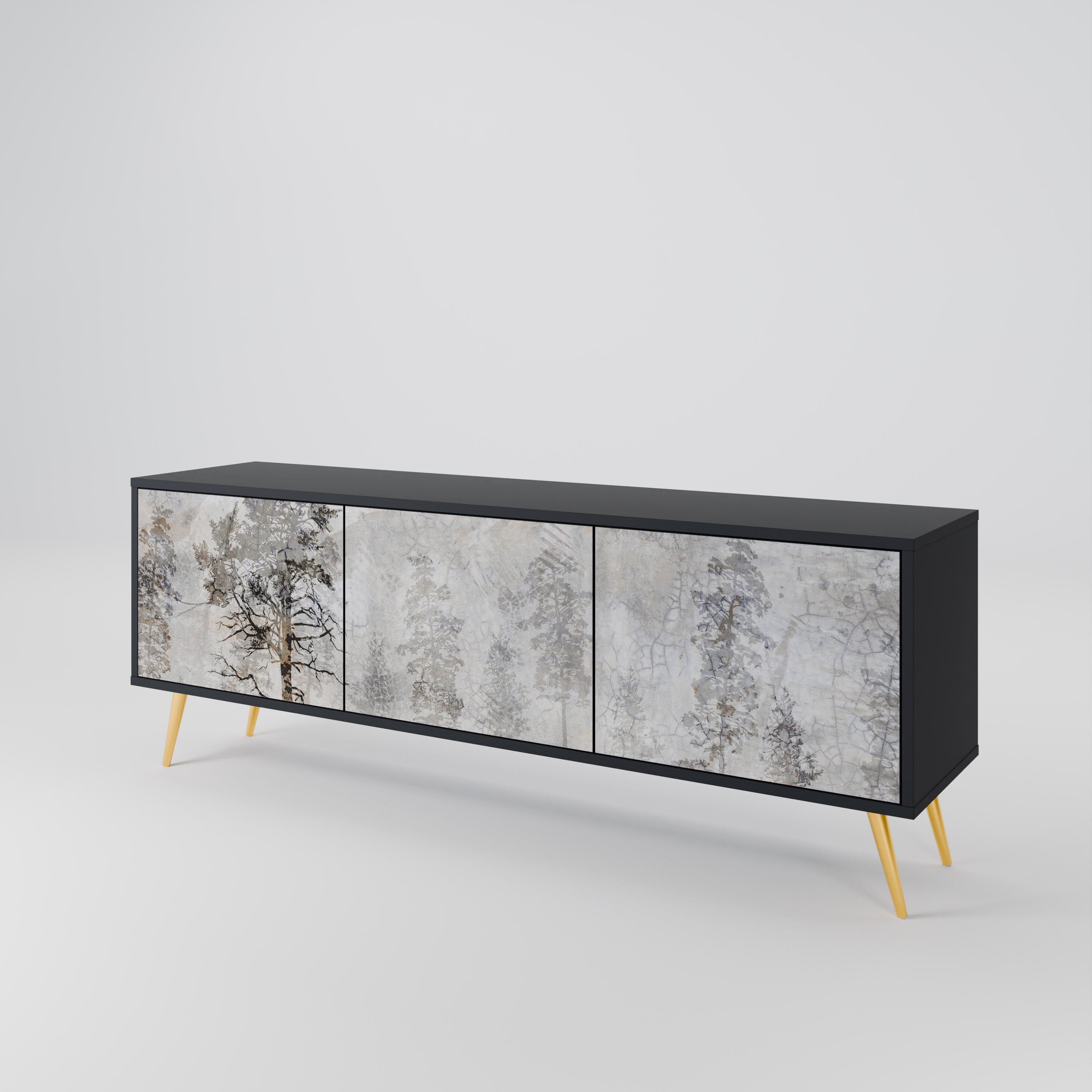 FADE IN THE TREES 3-Door TV Stand in Black Finish