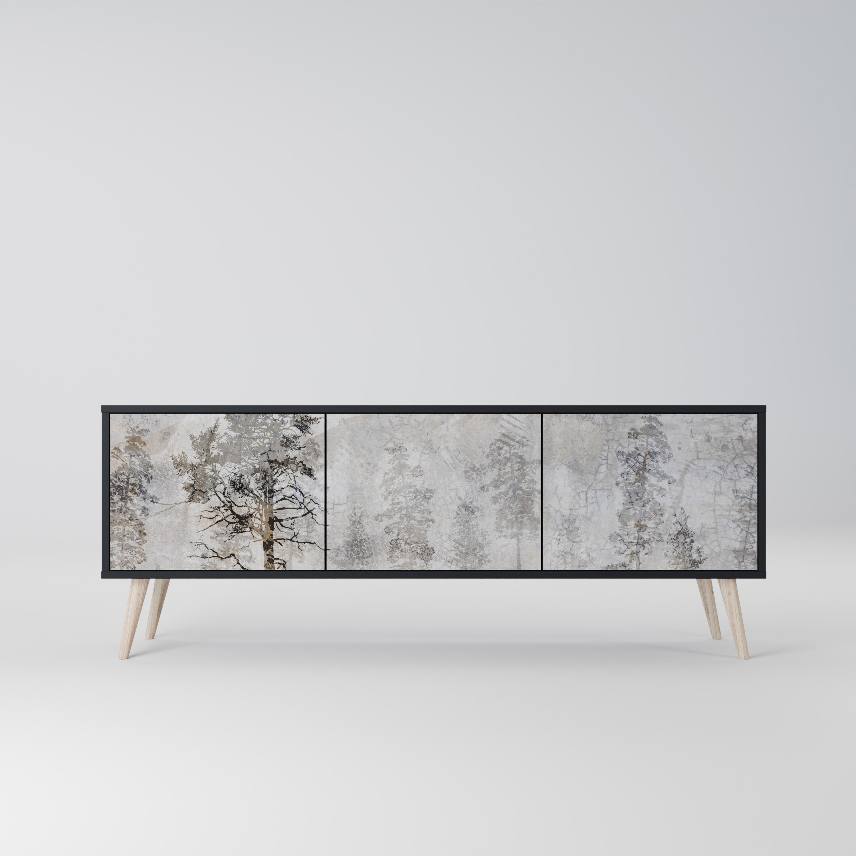 FADE IN THE TREES 3-Door TV Stand in Black Finish