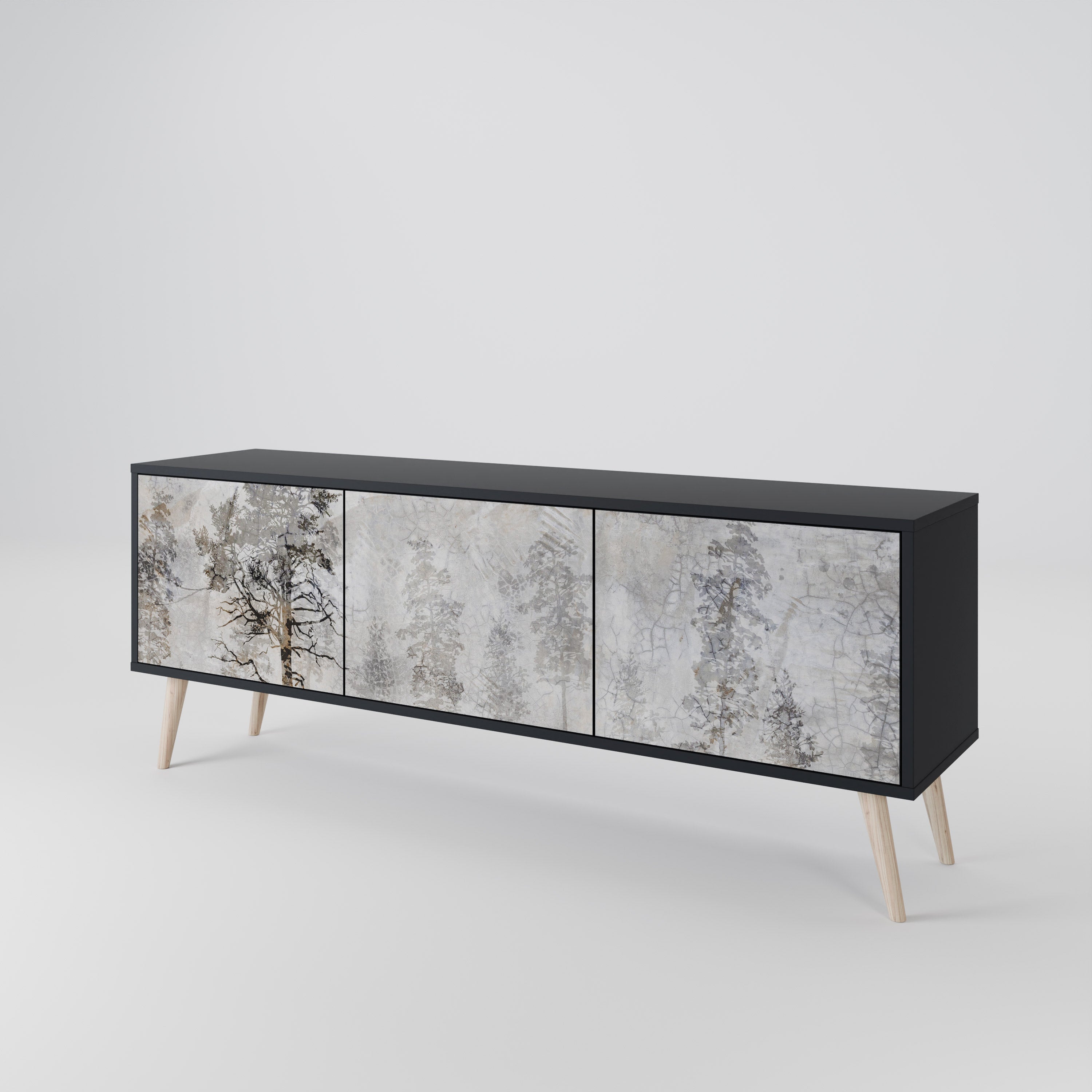 FADE IN THE TREES 3-Door TV Stand in Black Finish