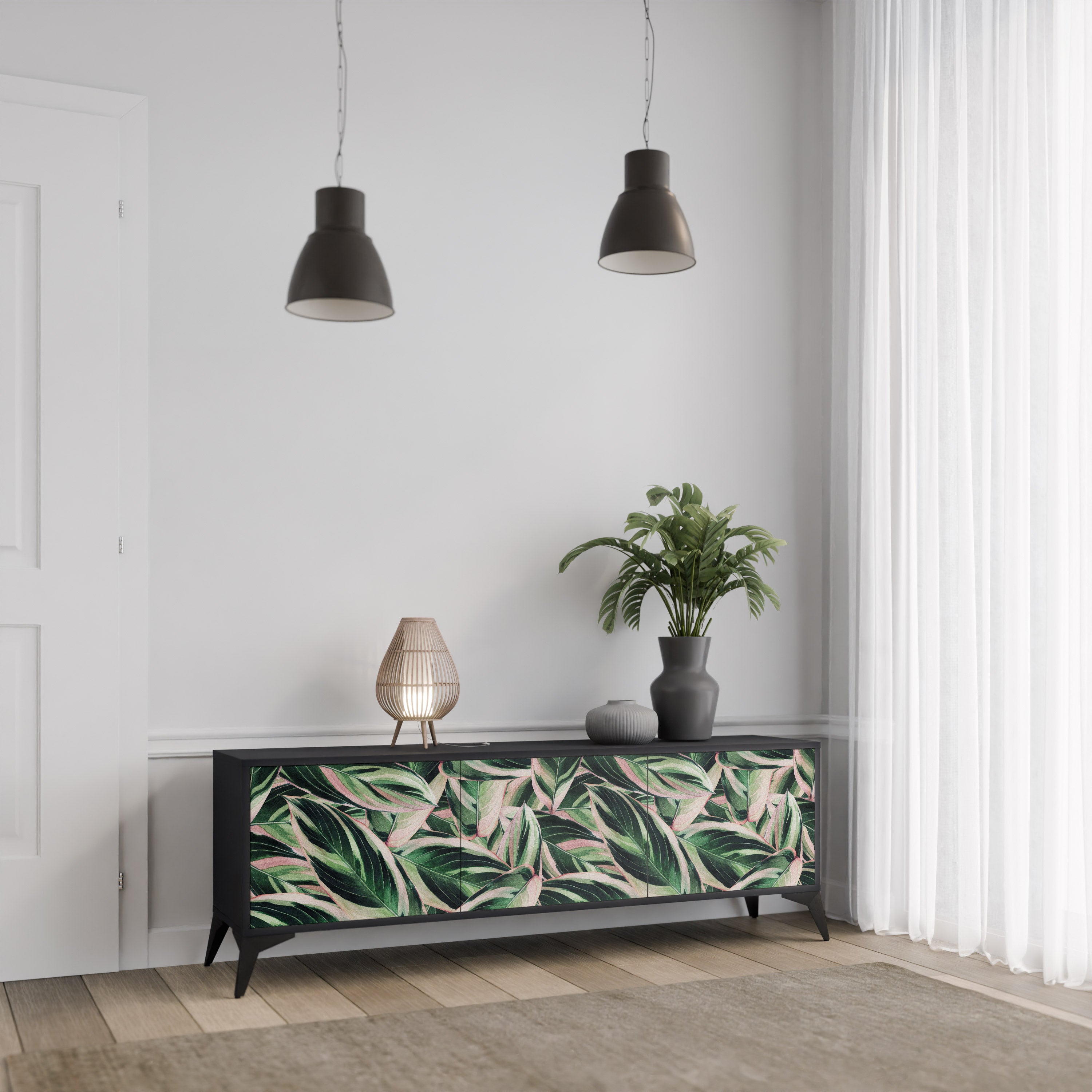 EERIE STROMANTHE 3-Door TV Stand in Black Finish