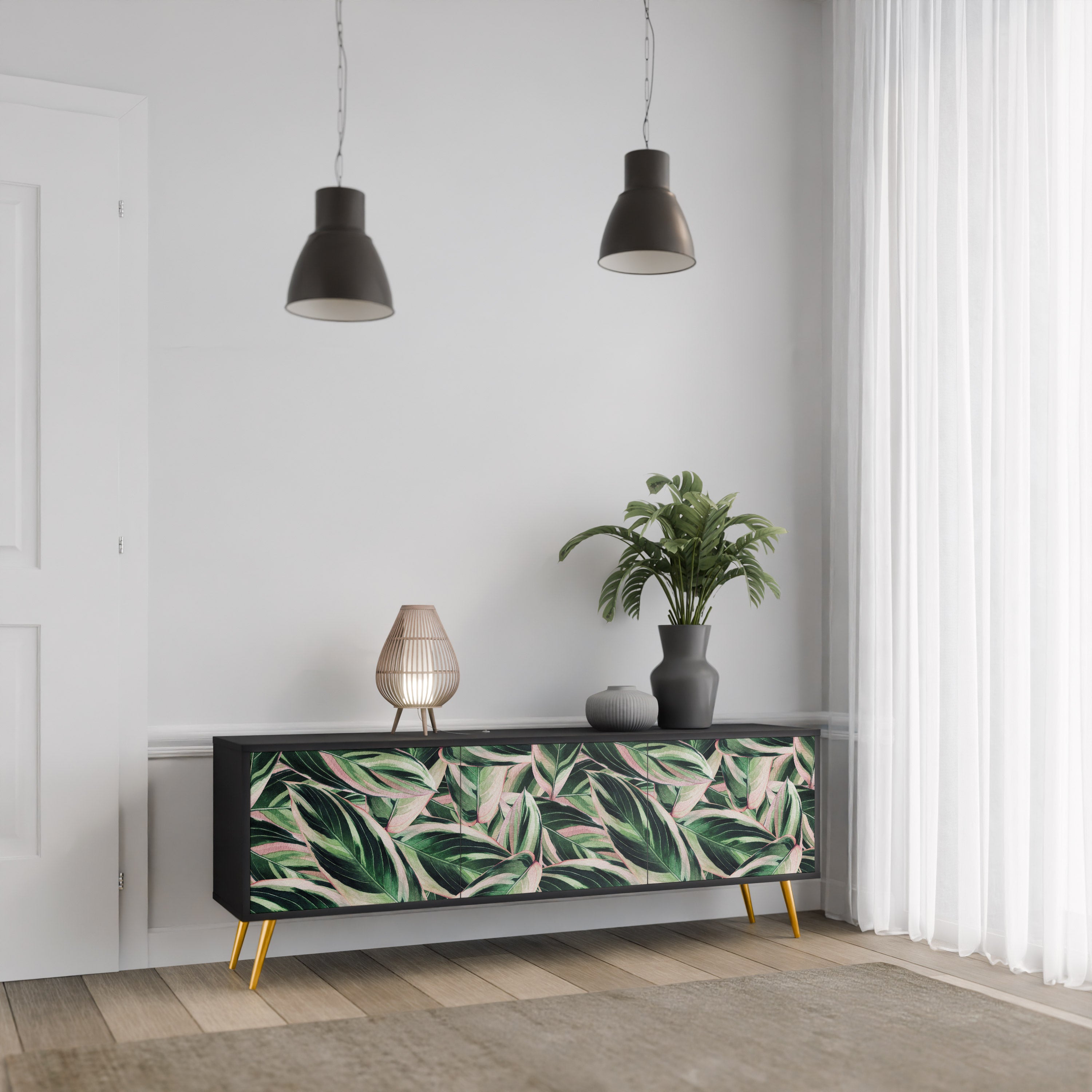 EERIE STROMANTHE 3-Door TV Stand in Black Finish