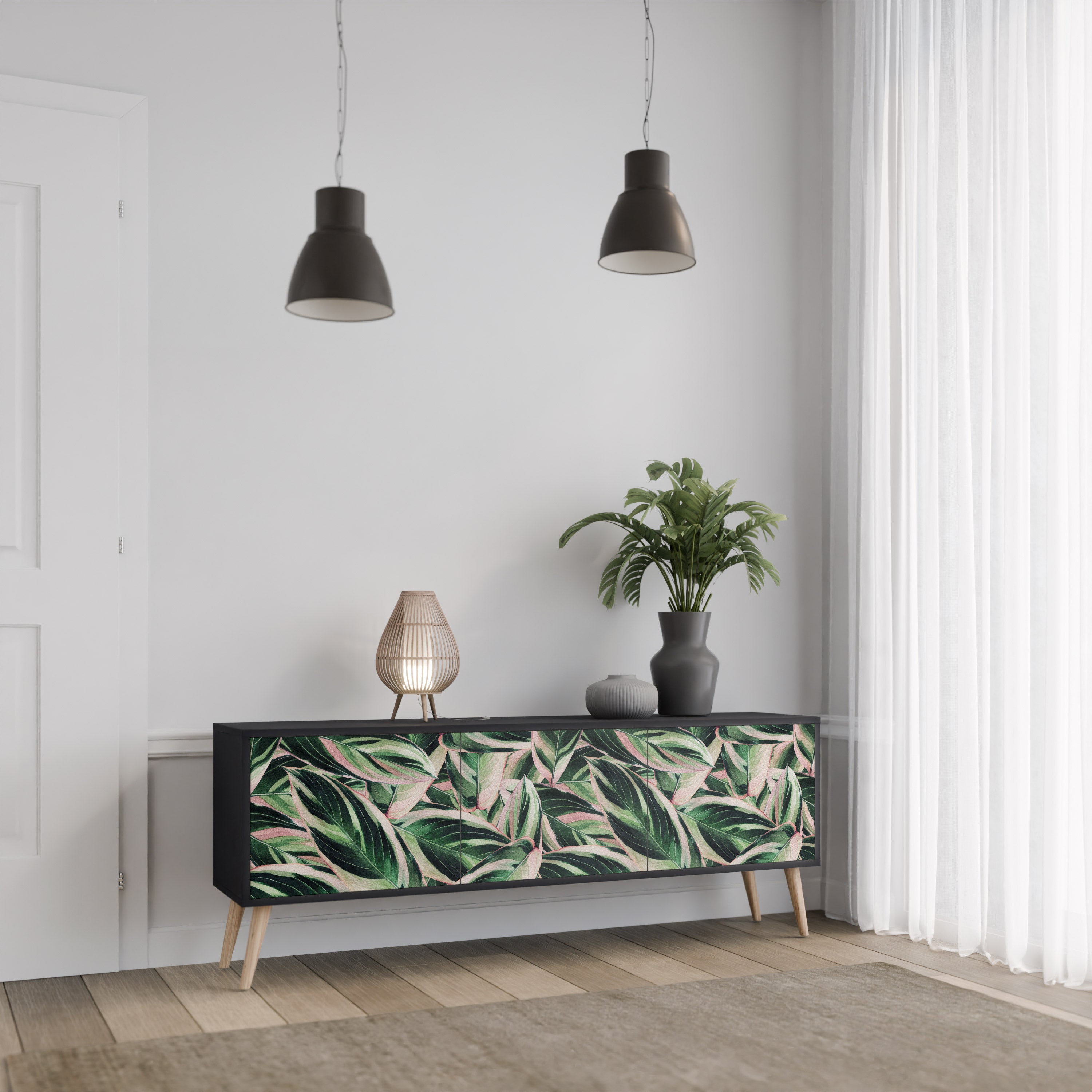 EERIE STROMANTHE 3-Door TV Stand in Black Finish
