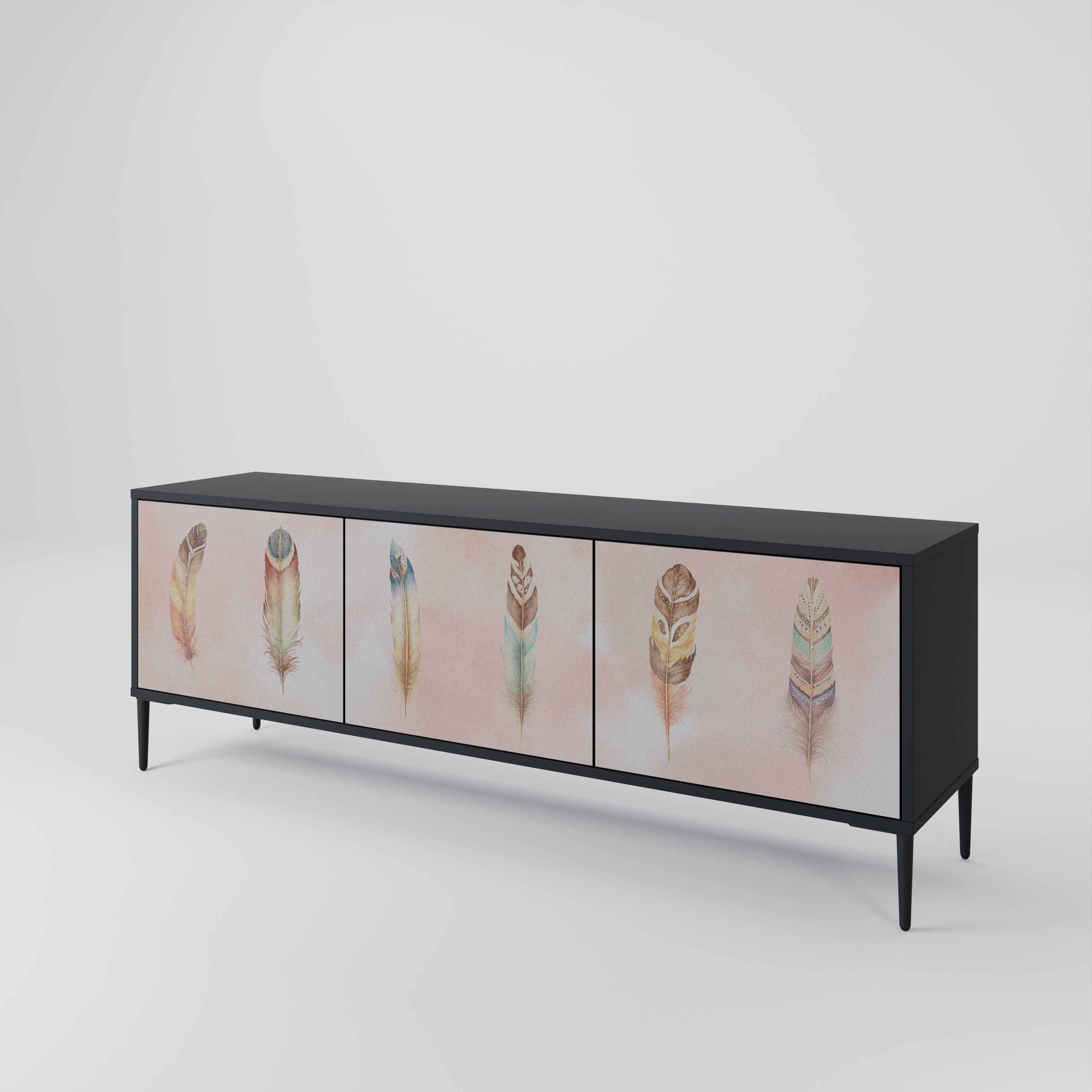 THE DELIQUESCE 3-Door TV Stand in Black Finish