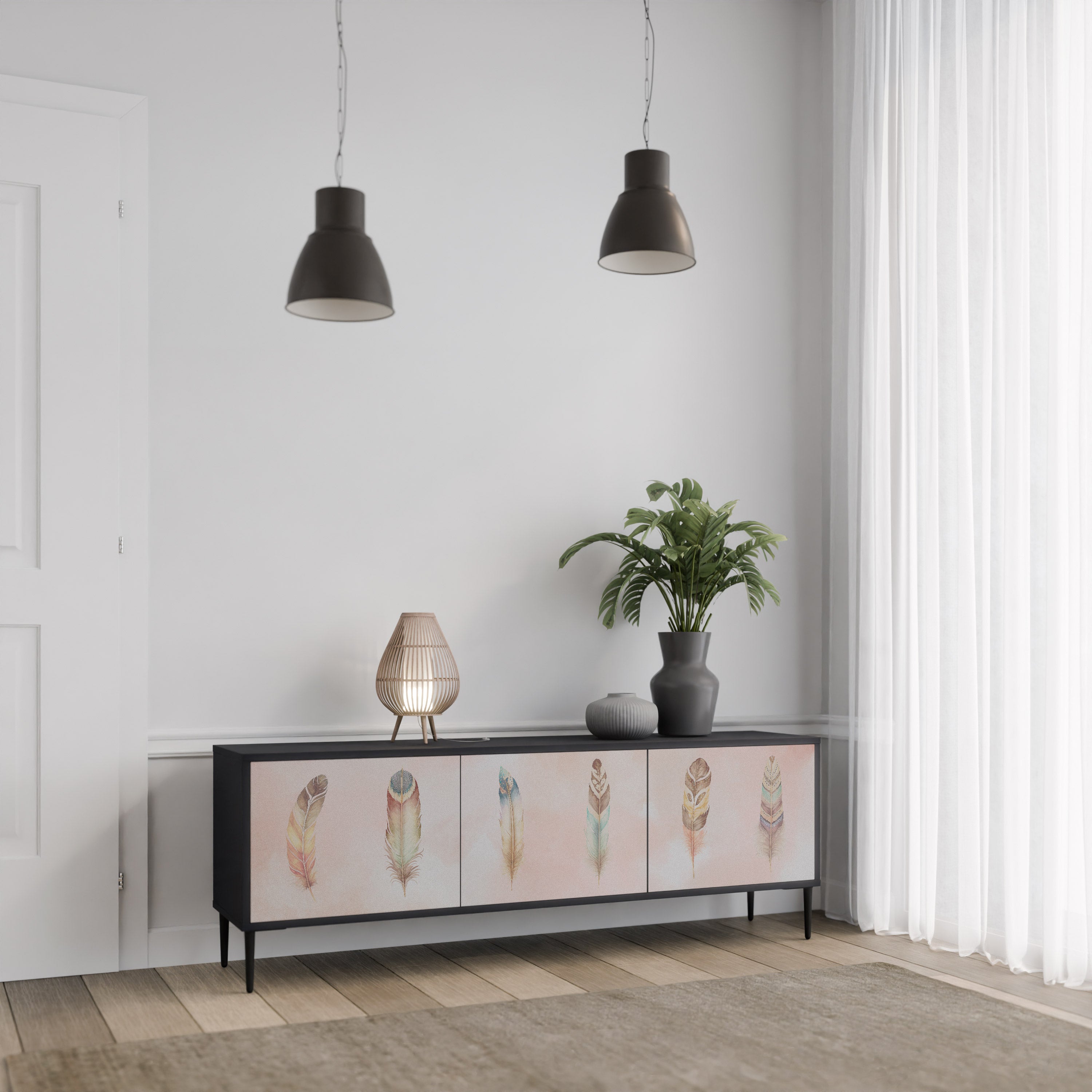 THE DELIQUESCE 3-Door TV Stand in Black Finish