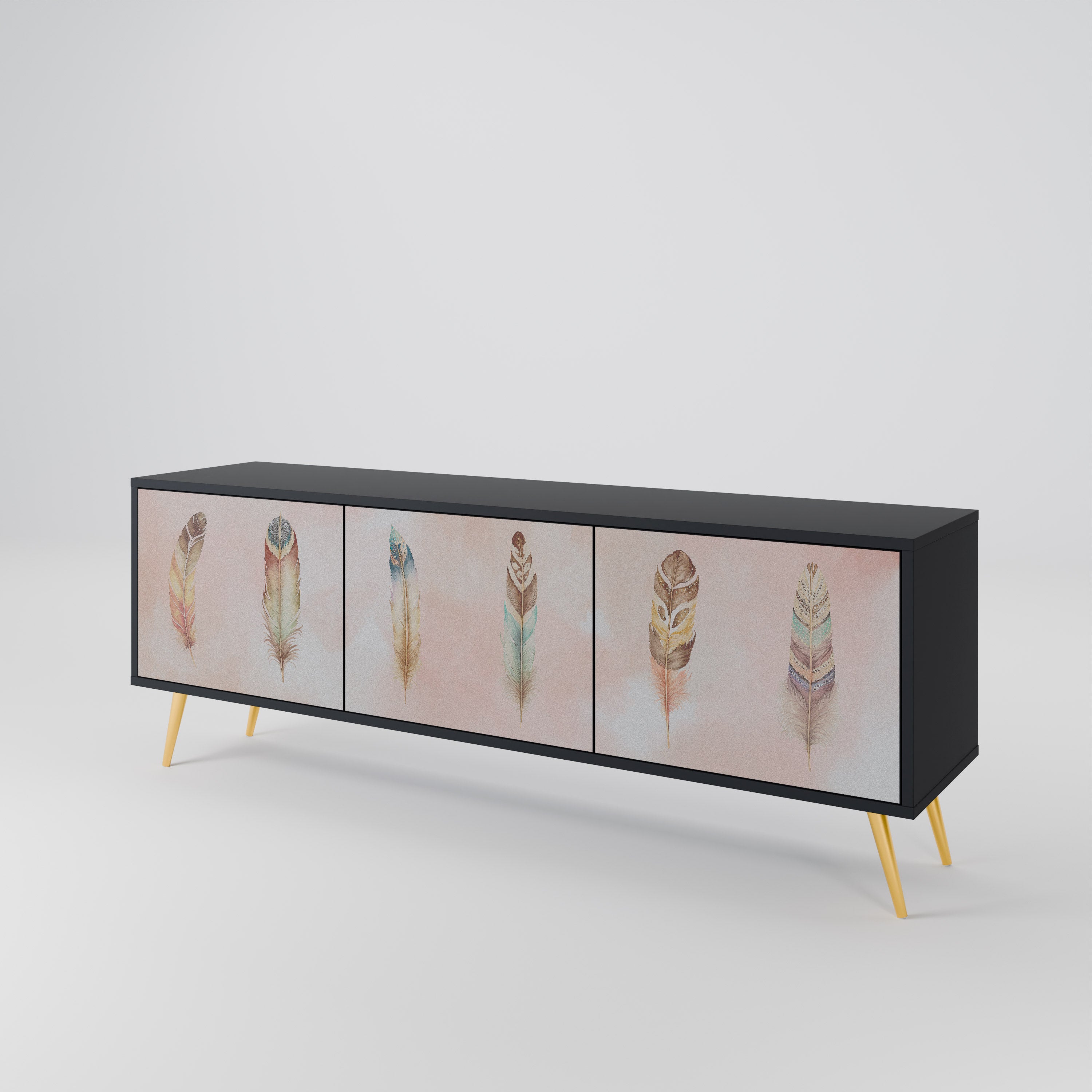 THE DELIQUESCE 3-Door TV Stand in Black Finish