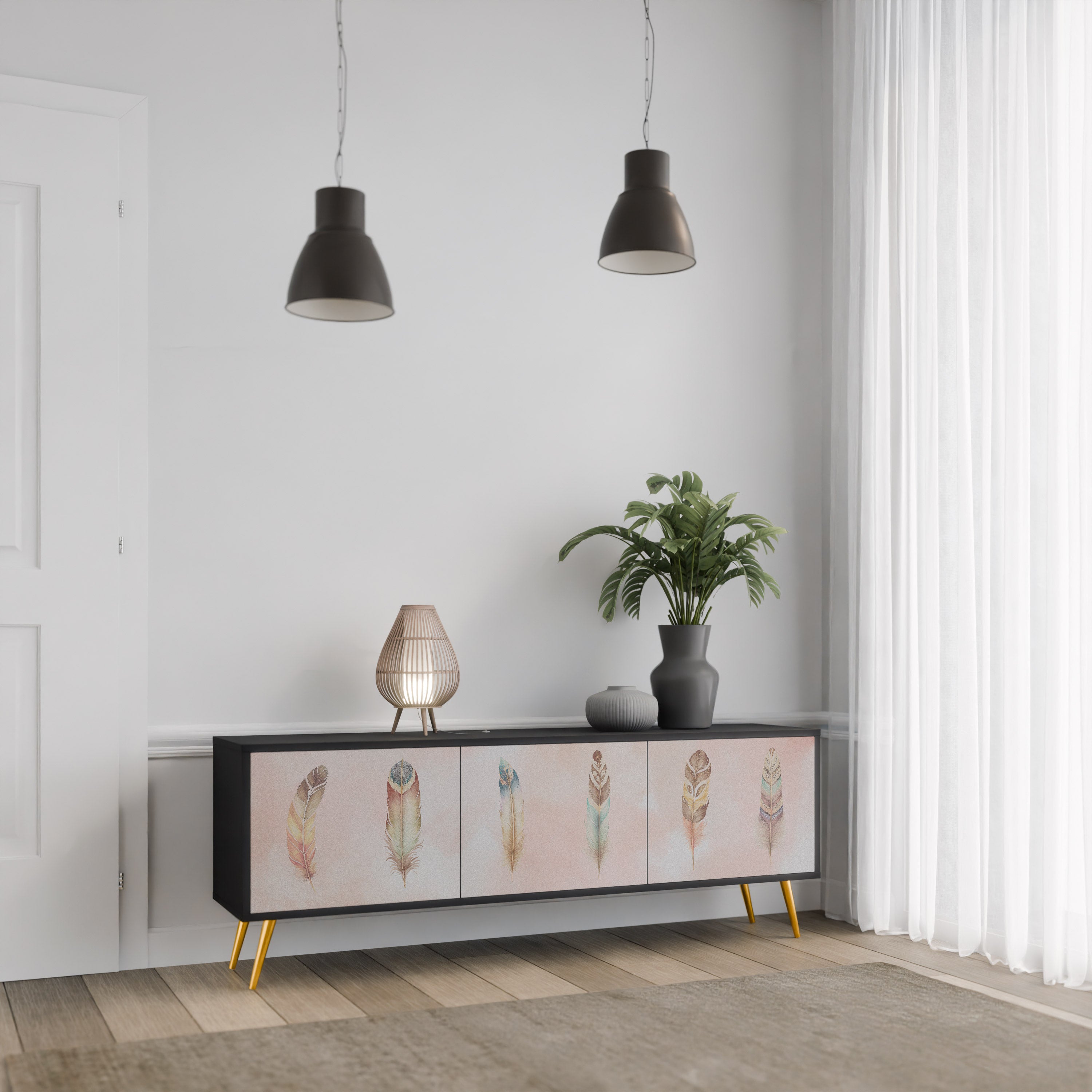 THE DELIQUESCE 3-Door TV Stand in Black Finish