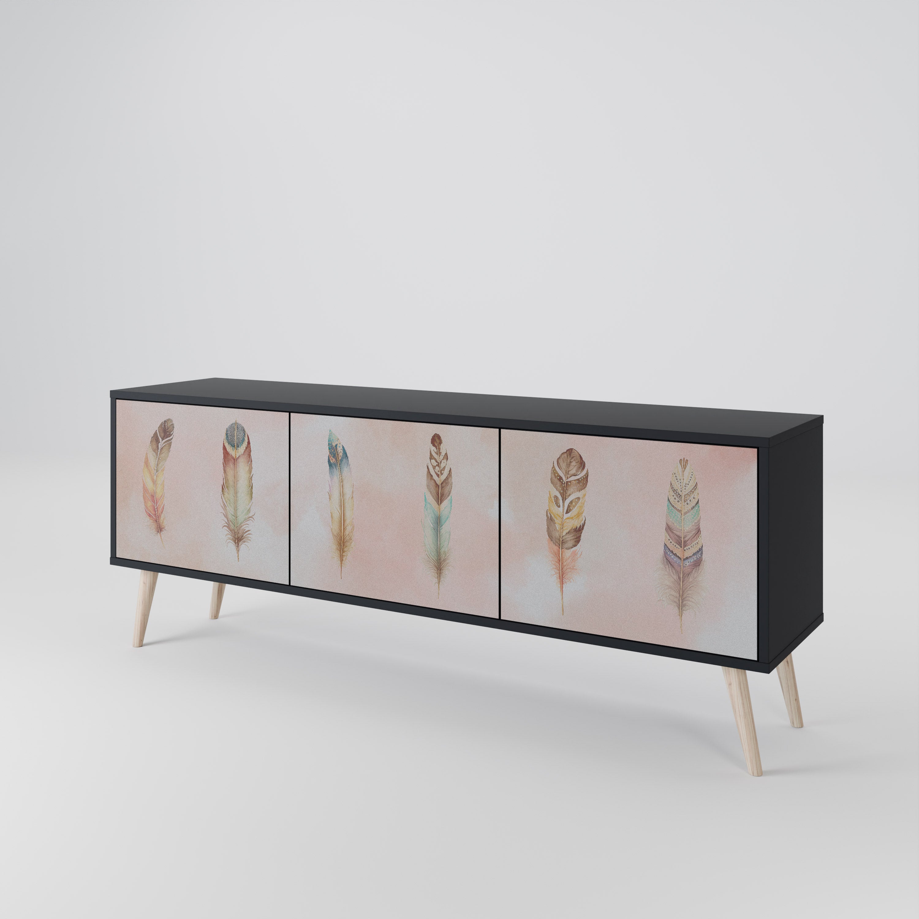 THE DELIQUESCE 3-Door TV Stand in Black Finish