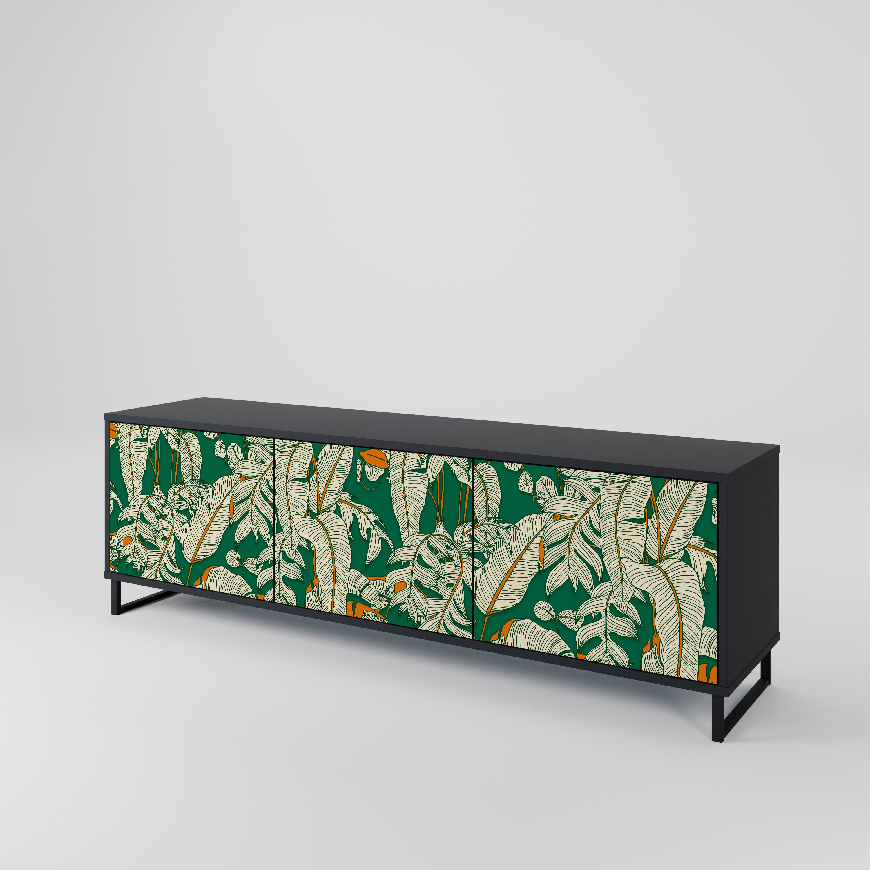 VERDANT PLEASURES 3-Door TV Stand in Black Finish