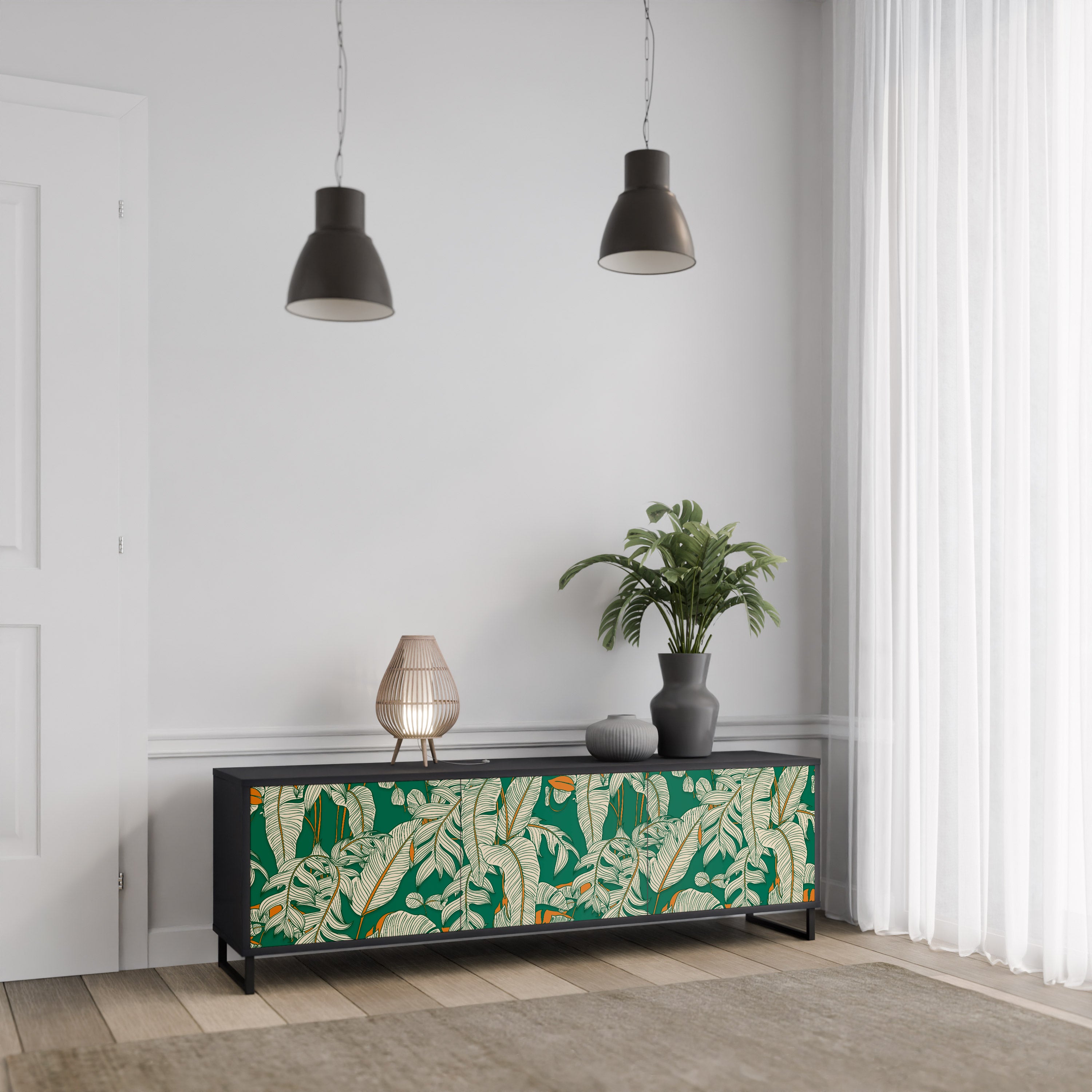 VERDANT PLEASURES 3-Door TV Stand in Black Finish