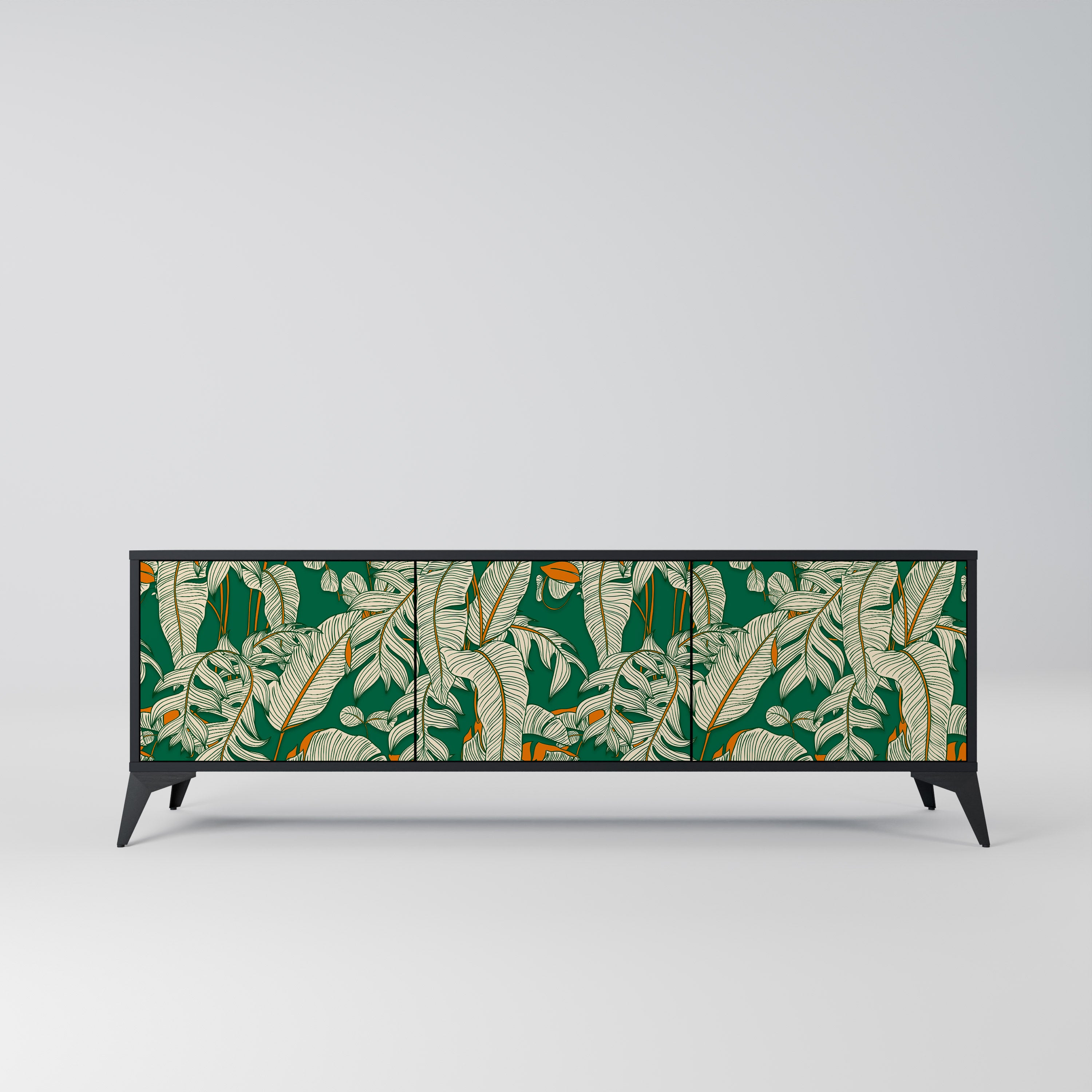 VERDANT PLEASURES 3-Door TV Stand in Black Finish