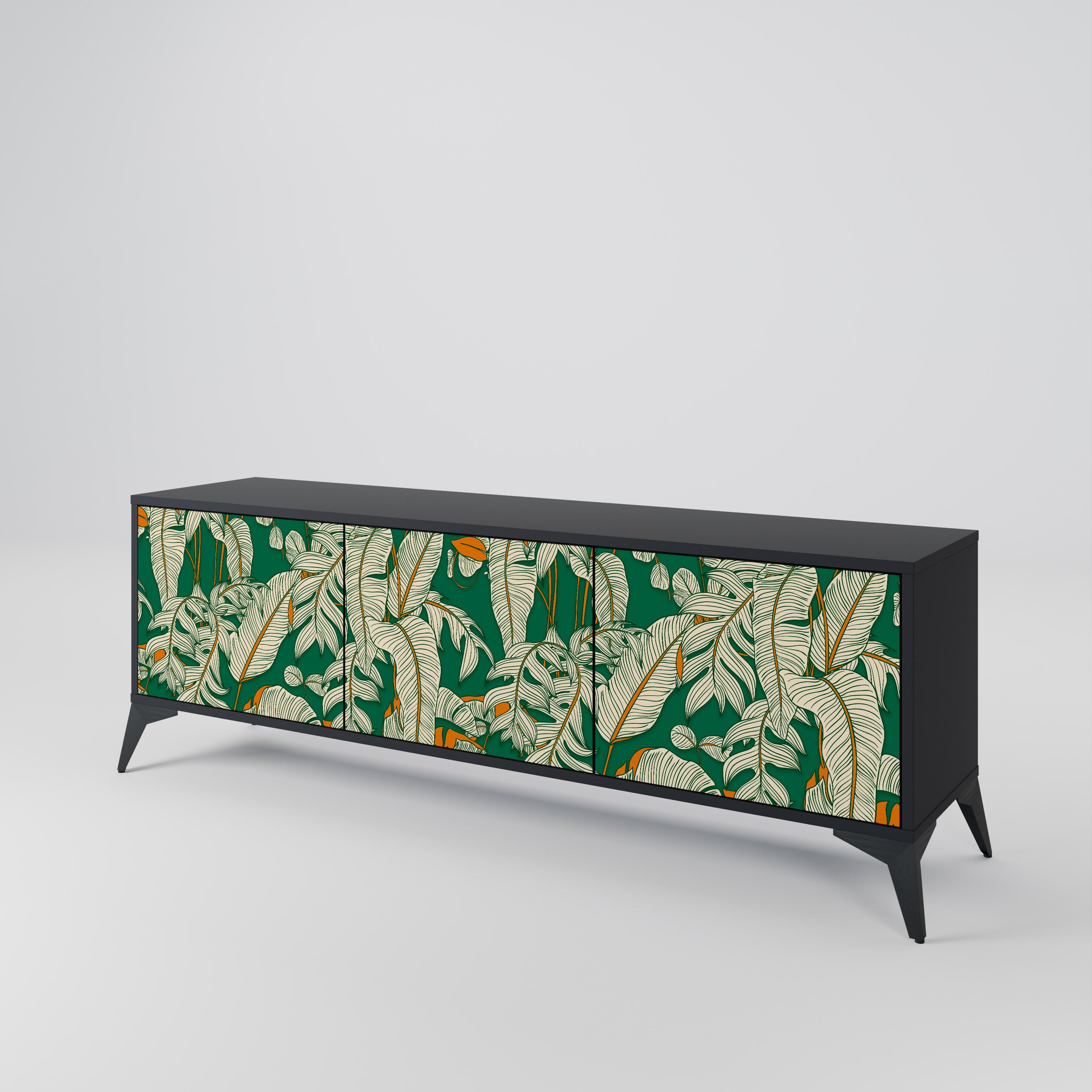 VERDANT PLEASURES 3-Door TV Stand in Black Finish