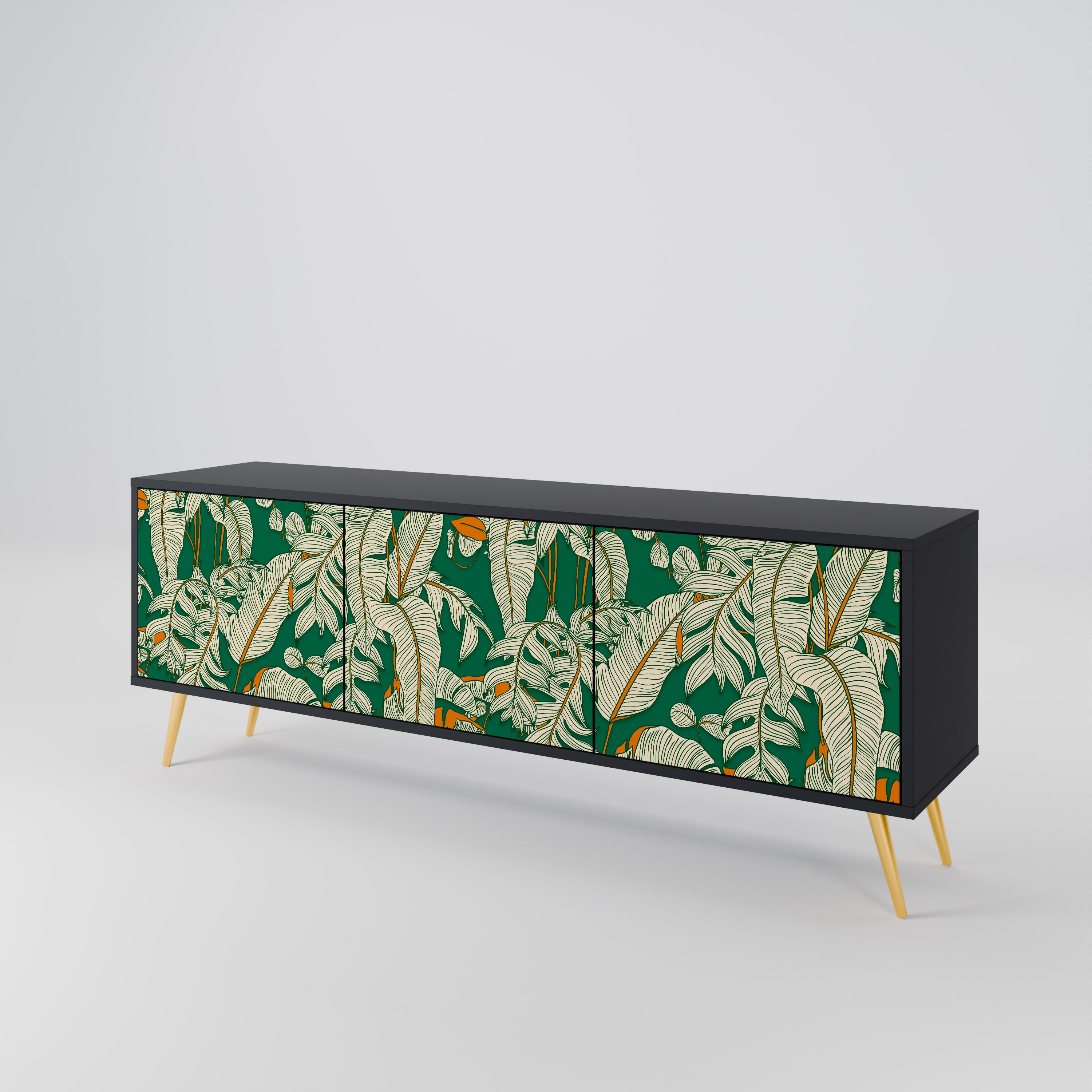 VERDANT PLEASURES 3-Door TV Stand in Black Finish