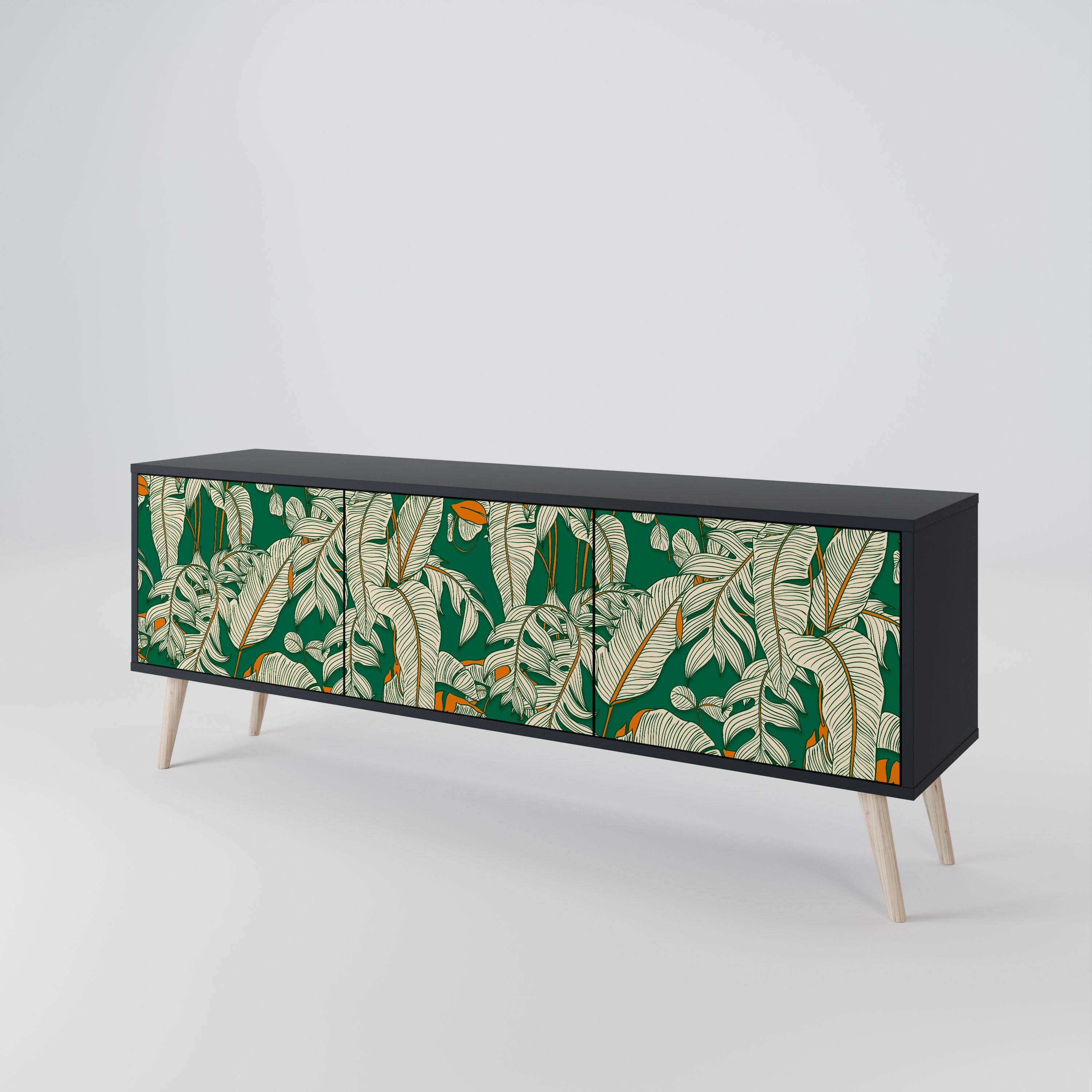 VERDANT PLEASURES 3-Door TV Stand in Black Finish