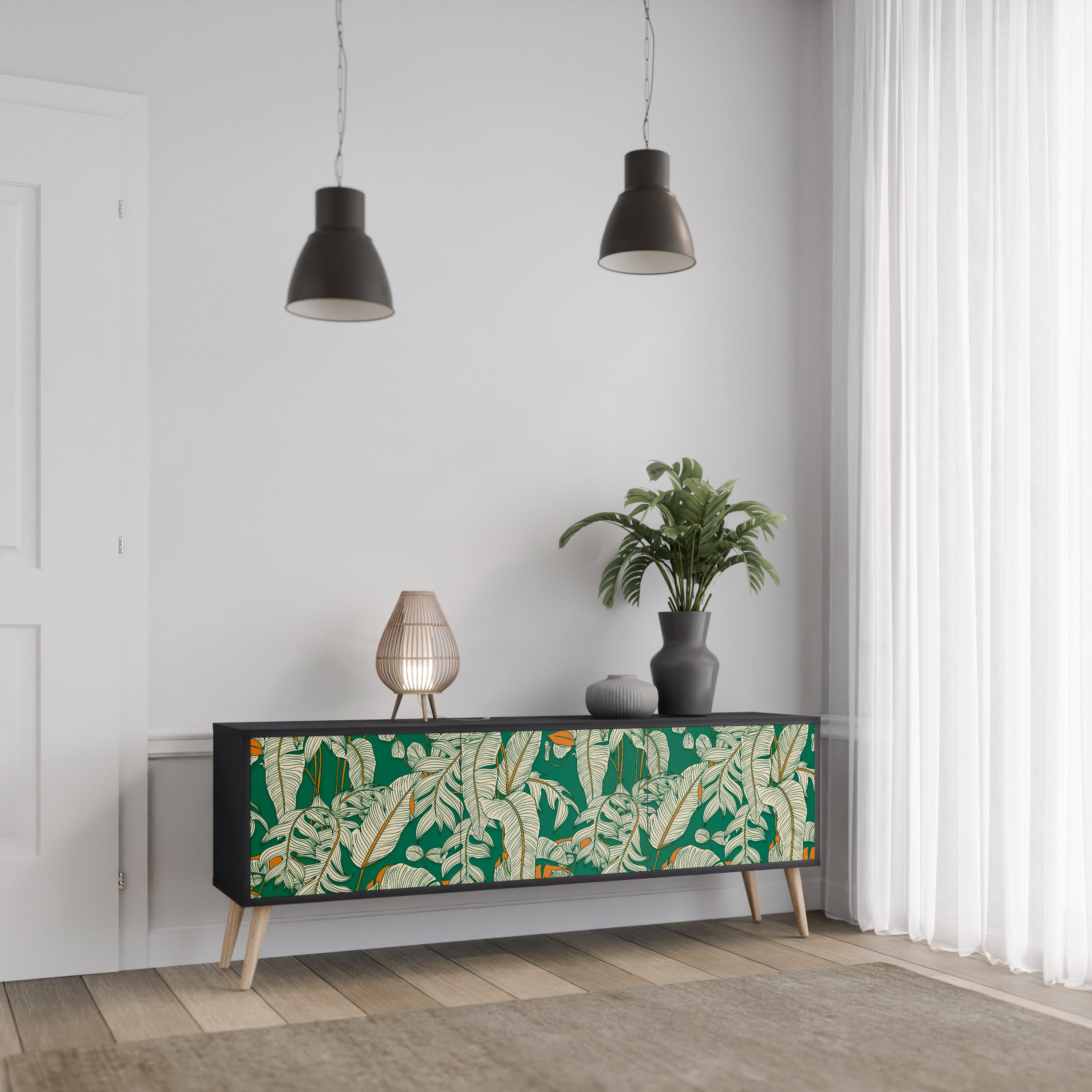VERDANT PLEASURES 3-Door TV Stand in Black Finish