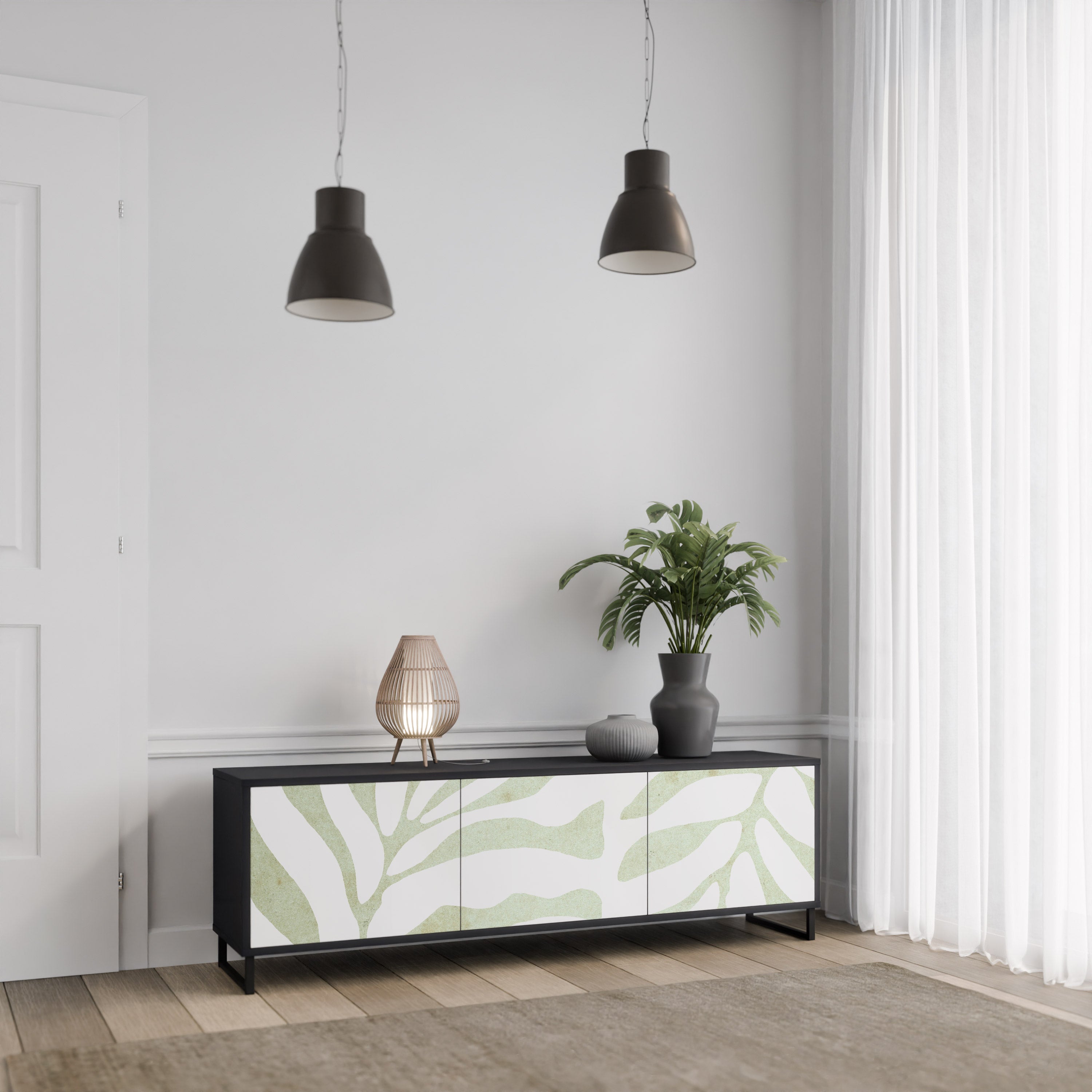 BOTANICAL SPARK 3-Door TV Stand in Black Finish