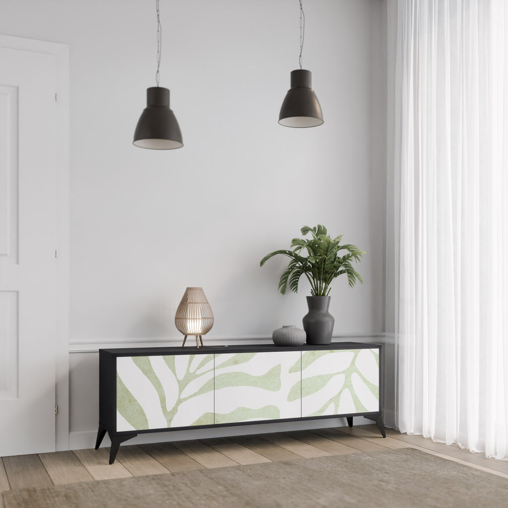 BOTANICAL SPARK 3-Door TV Stand in Black Finish