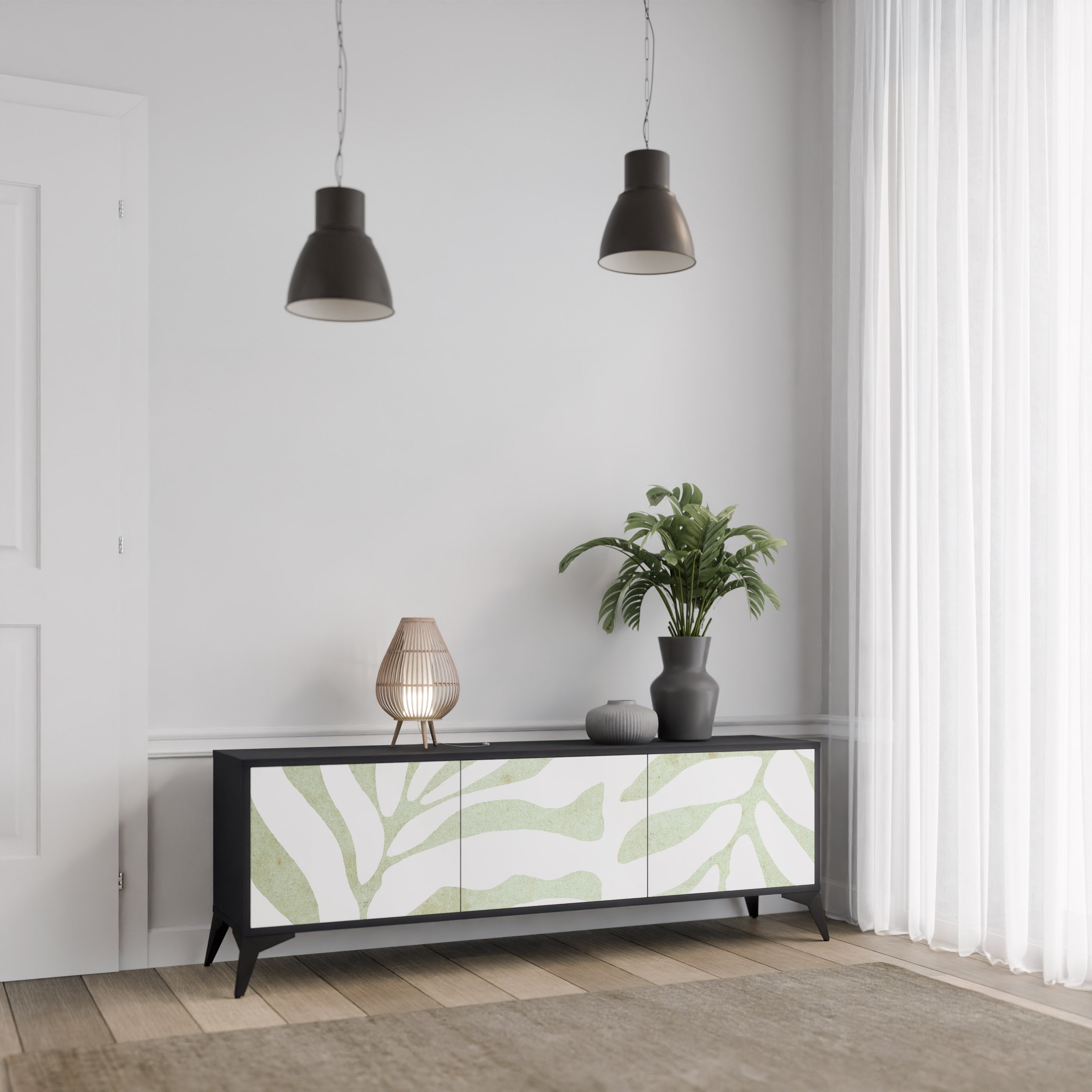 BOTANICAL SPARK 3-Door TV Stand in Black Finish