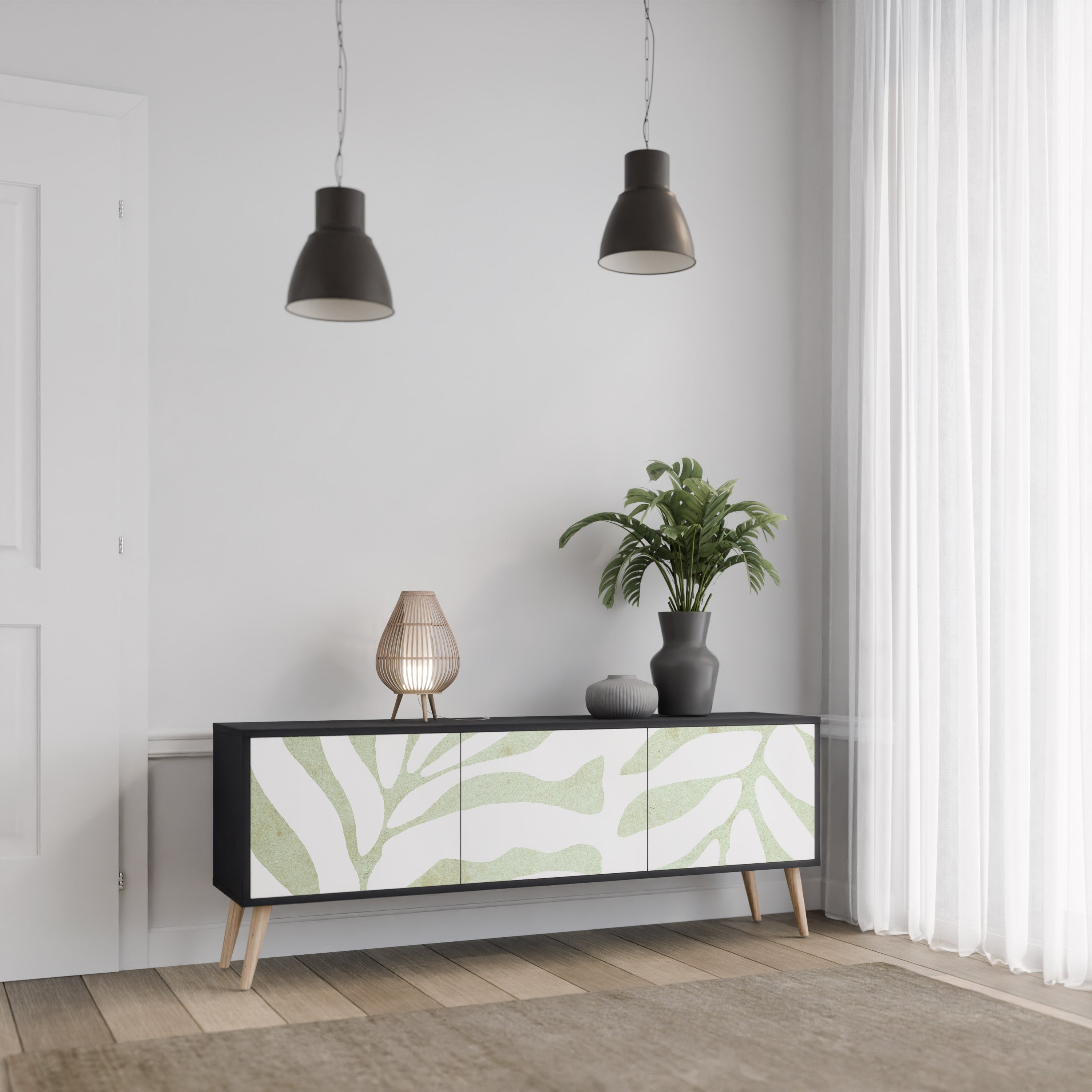 BOTANICAL SPARK 3-Door TV Stand in Black Finish
