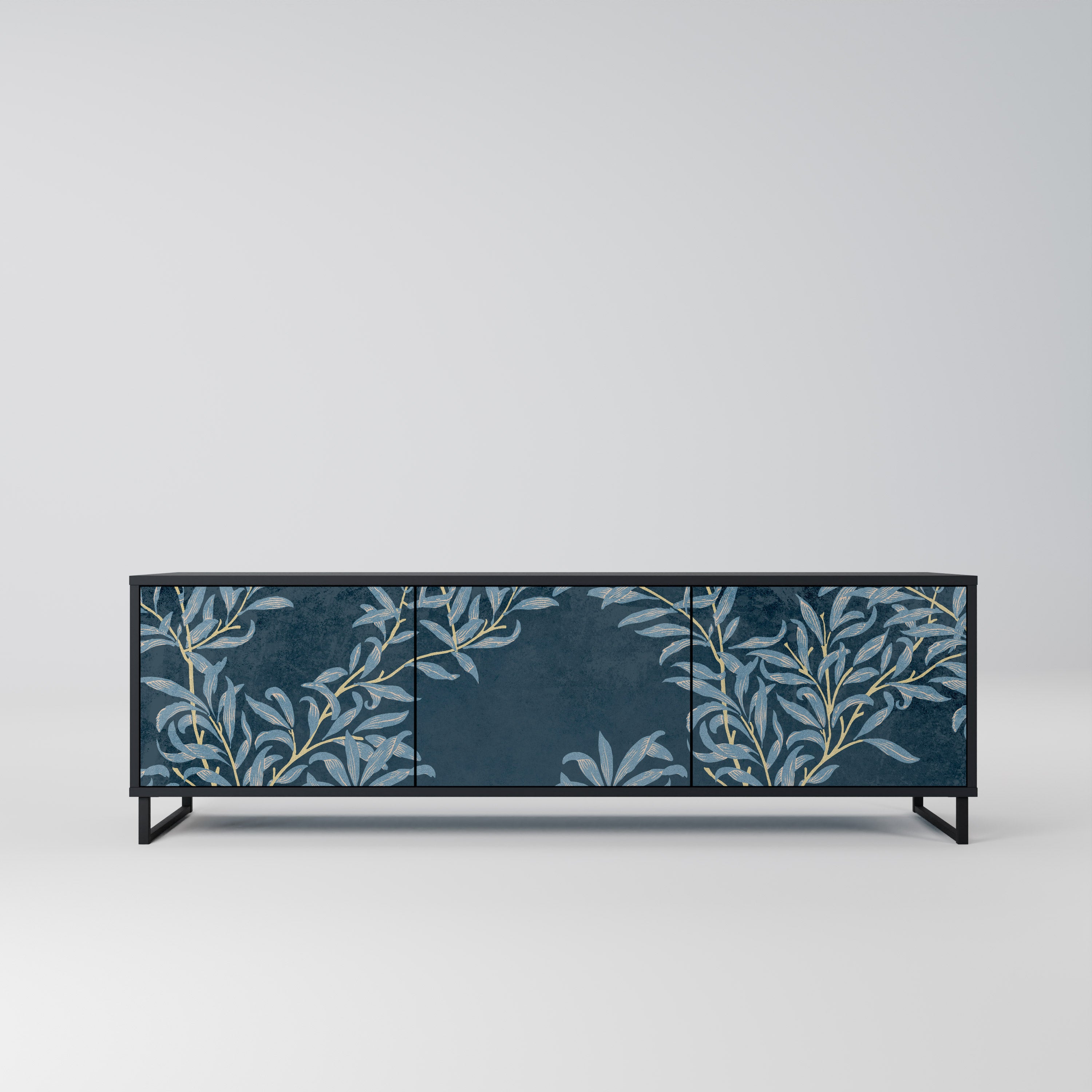 Mueble de TV de 3 puertas BLUE LEAVES con acabado negro